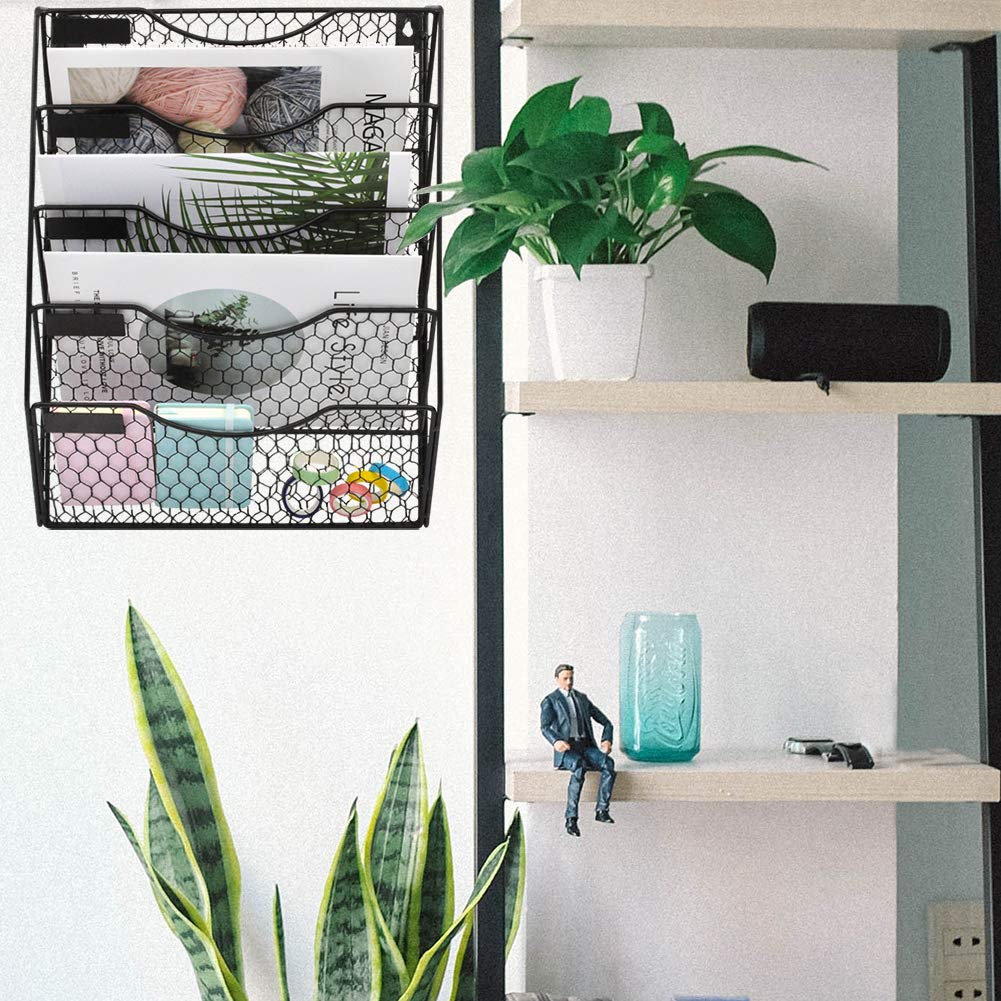 EasyPAG 5 Tier Wall File Holder Hanging Mail Organizer Metal Chicken Wire Wall Mount Magazine Rack With Hooks For Home And Office White C8b9218e A51e 42fd B9f8 Dfc8e6e65519.7a6ad58eae85d53825bb942b9e8f1906 - View #5