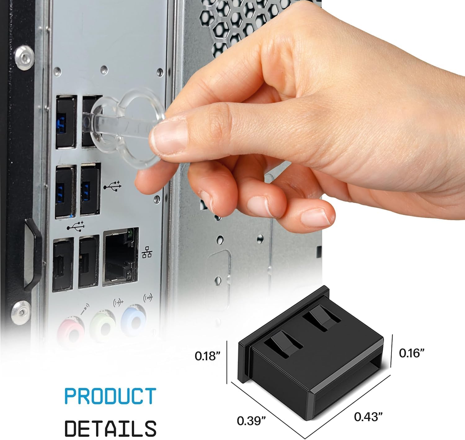 PortPlugs USB-A Port Blockers with Three Key Lock USB Security - Removable Type-A Locks for PC, Laptop & Notebook Data Protection, Dust & Moisture Resistant Shield | Black (50-Pack)