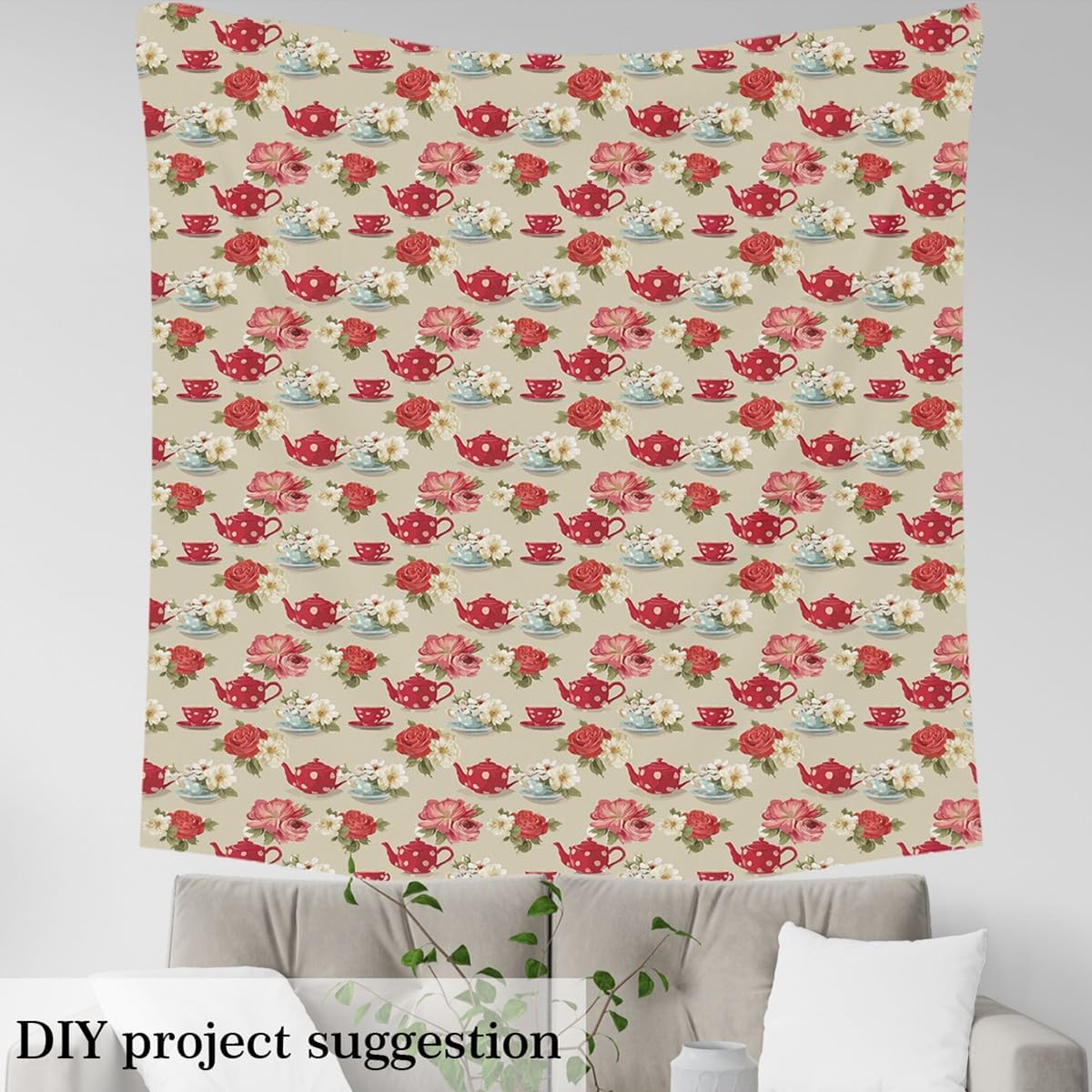 Feelyou Classic Floral Fabric by The Yard, Watercolor Royal Teatime Roses Theme Upholstery Fabric for Chairs and Home DIY Projects, Vintage Decorative Waterproof Fabric, 3 Yards