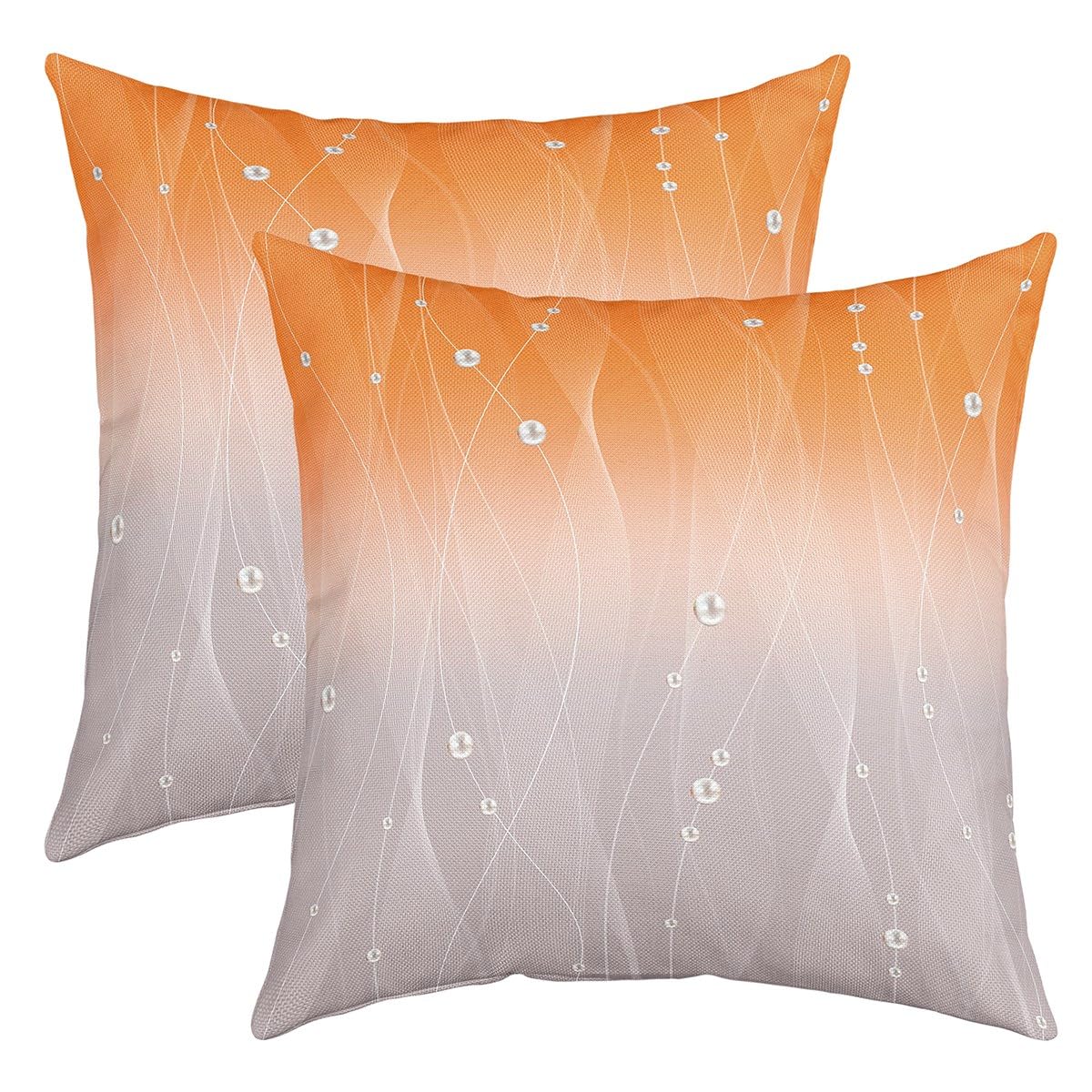 Loussiesd Orange Pillow Cases Cushion Covers Kids Ombre Grey Strip Lines Throw Pillow Covers Set of 2 Soft Gradient Style Pearl Throw Pillowcases for Bed Abstract Cushion Cases 22x22 Inch