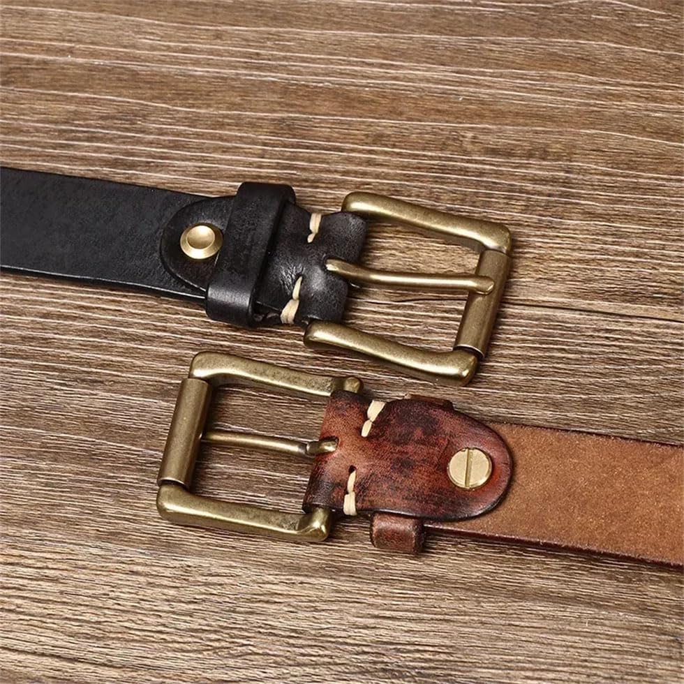 Pohullan Men Leather Belts Copper Buckle Jeans Belt Handmade Solid Artistic Retro Casual Belts4
