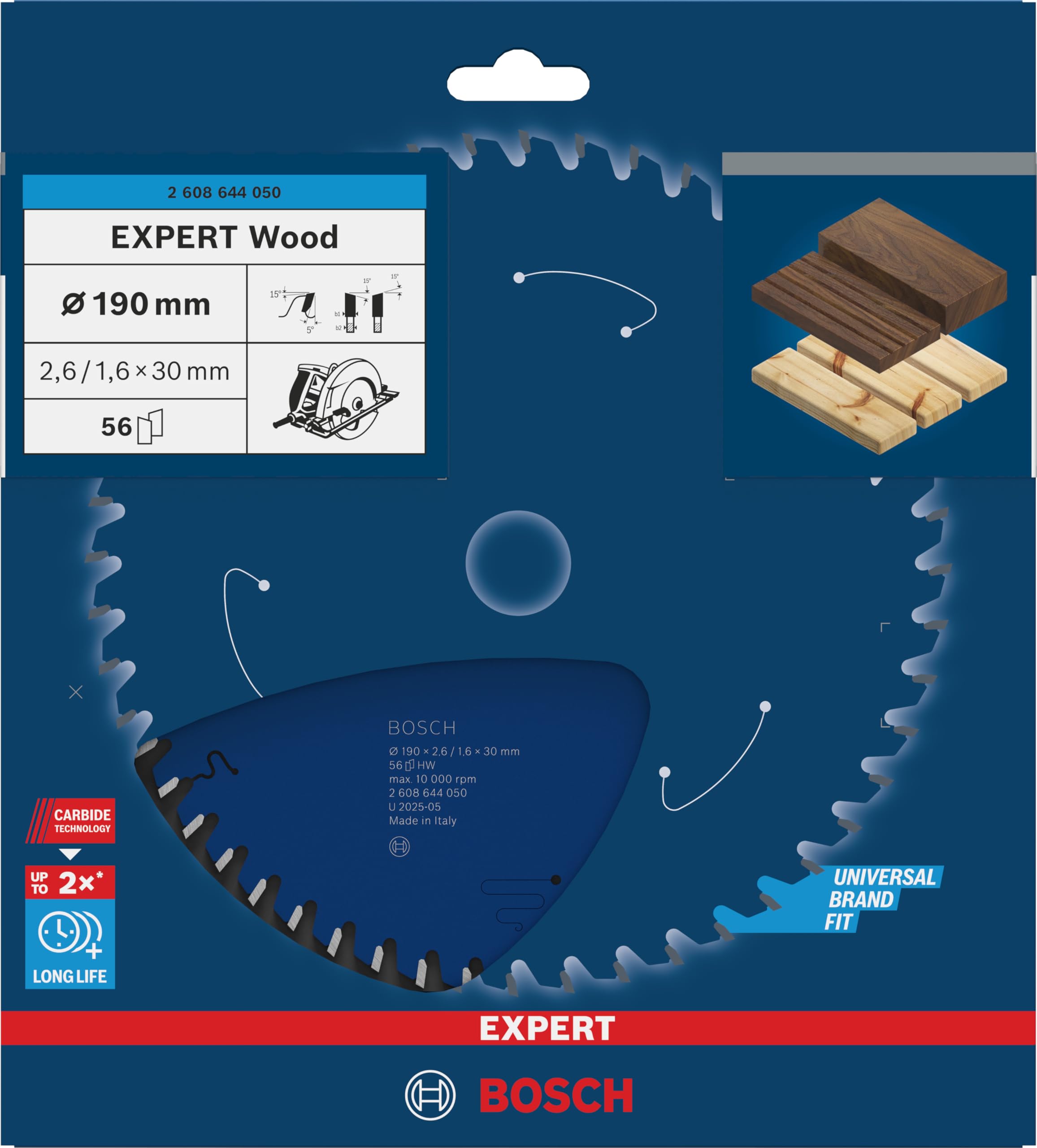 Bosch Professional Brzeszczot do piły tarczowej Expert do drewna (drewno, 190 x 30 x 2,6 mm, 56 zębów, akcesoria do piły tarczowej)