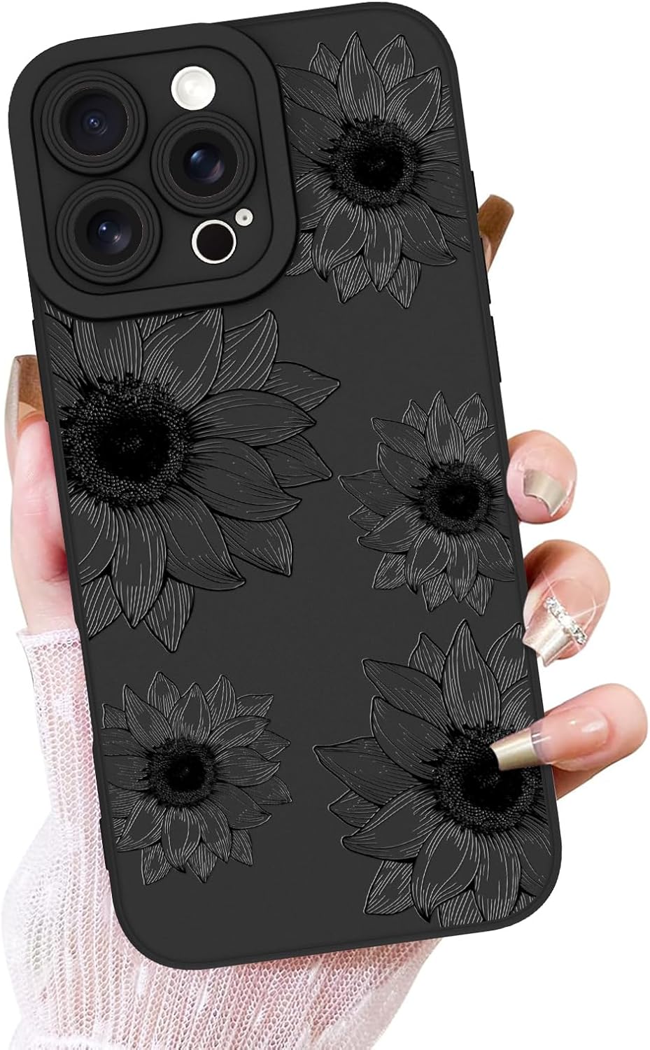 Black Flower for 16Pro Max OOK Floral Case for iPhone 16 Pro Max Case, Cute Sunflower Floral Blooms Design Soft TPU Shockproof Protective for Women Girls Phone Cover - Black Flower