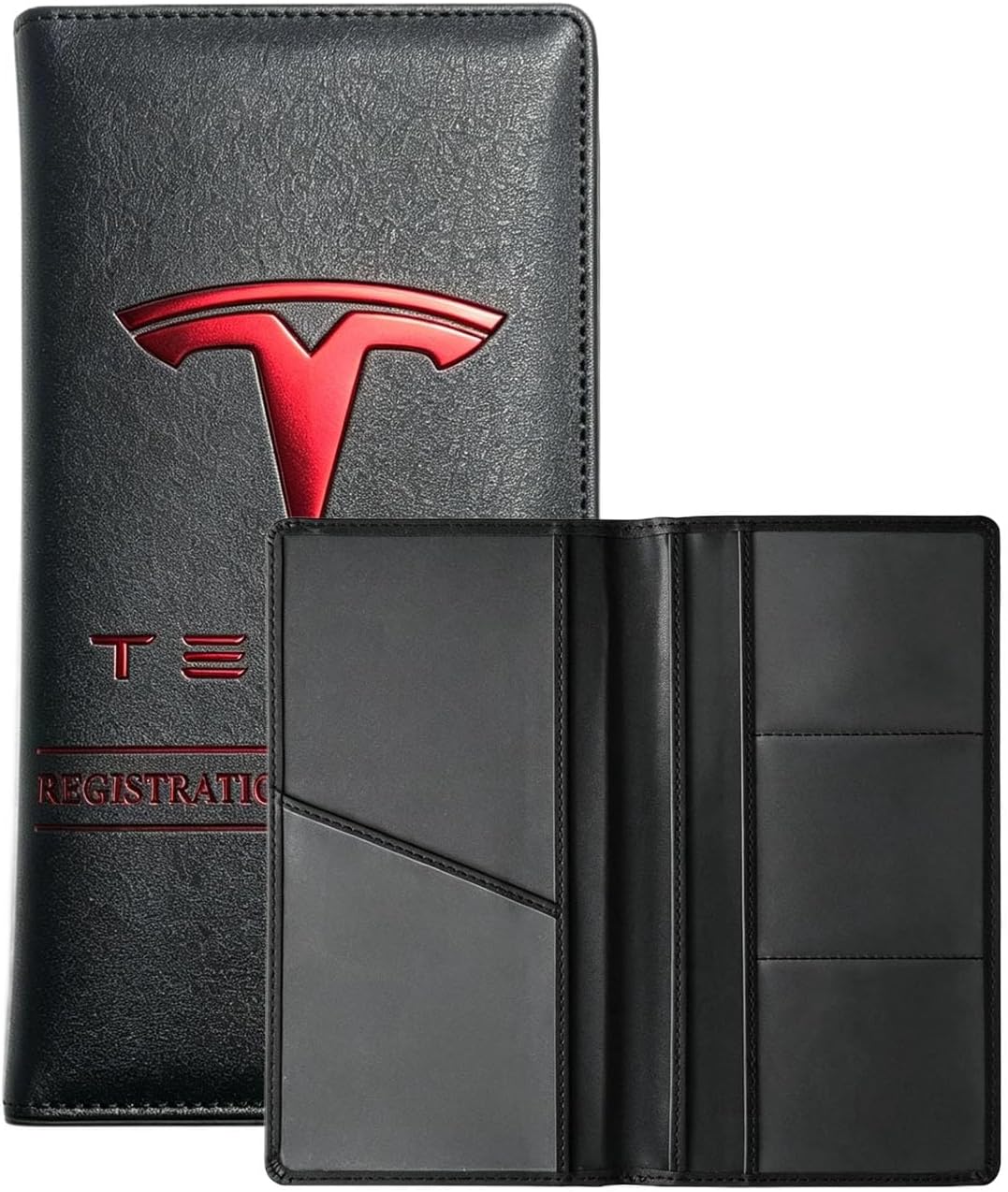 Premium Leather Car Registration Insurance Holder Compatible with Tesla Model 3/Y/S/X 2017-2026 Auto Document Wallet Organizer for License Vehicle Paperwork & Essential Cards (long-pink)