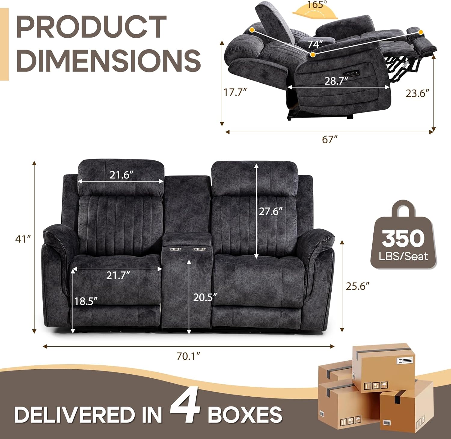 Zero Gravity Power Reclining Loveseat Sofa with Adjustable Headrests, Power Loveseat Recliner with Console, Electric 2-Seater Recliner Couch with Charging Port for Living Room (Velvet, Grey)
