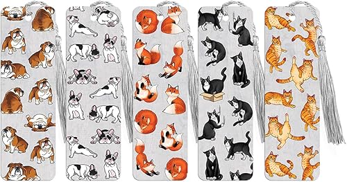 WIRESTER Juego de 5 marcadores de papel con borla para estudiantes, lectores, profesores, amantes de los libros, posturas divertidas de animales