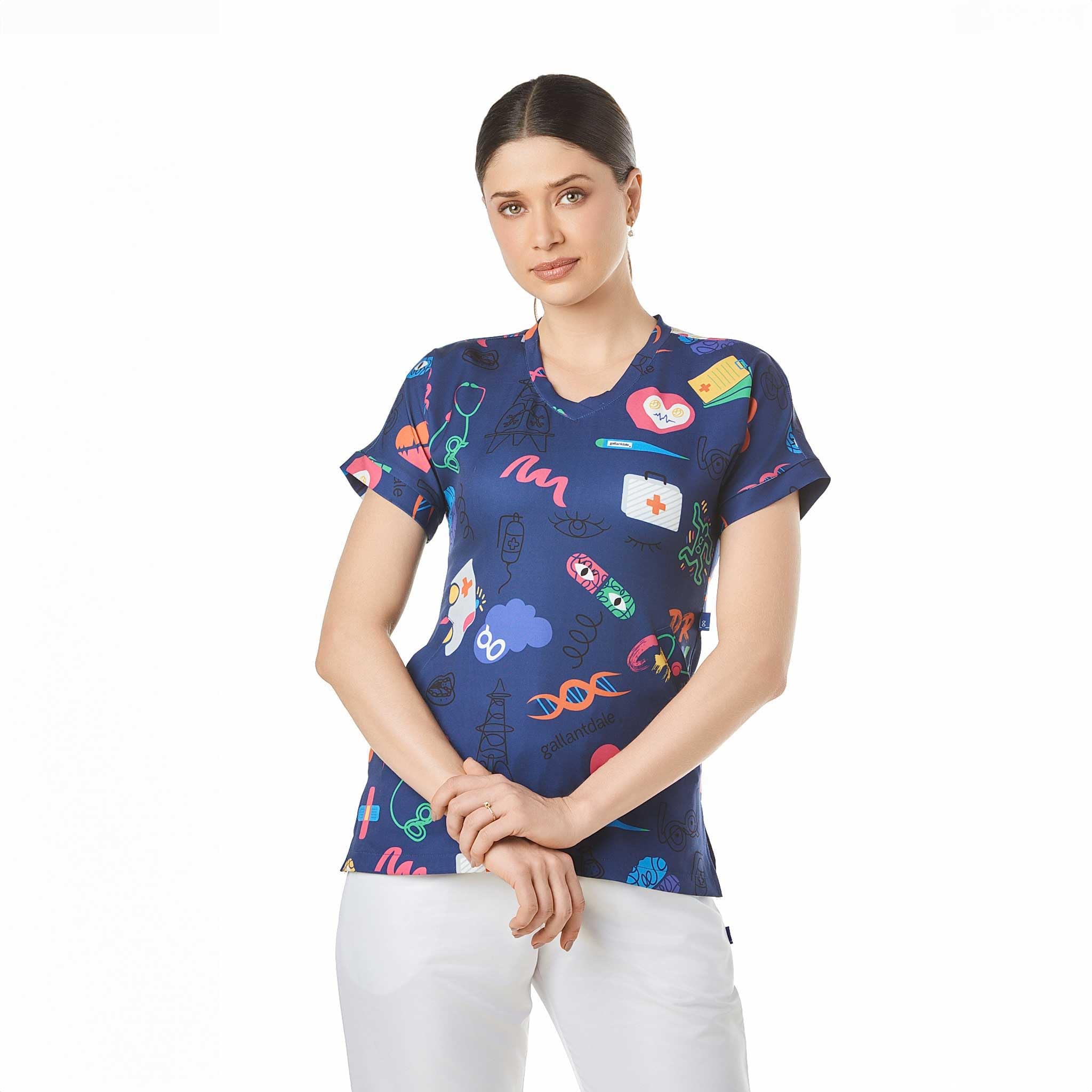 Kasack Sanitär District Damen Scotland Bloom Chlor Robuste Jacke Uniform Sanitär Arbeitskleidung Medical Doctor Tierarzt Zeichnungen Marineblau, marineblau, Small-Medium