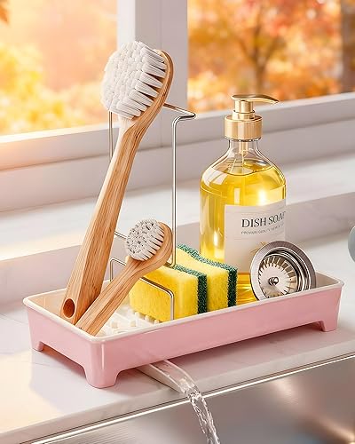 Organizador Minimalista para Fregadero, Soporte de Esponja Antioxidante para Fregadero de Cocina con Soporte para Cepillos de Acero Inoxidable 304,