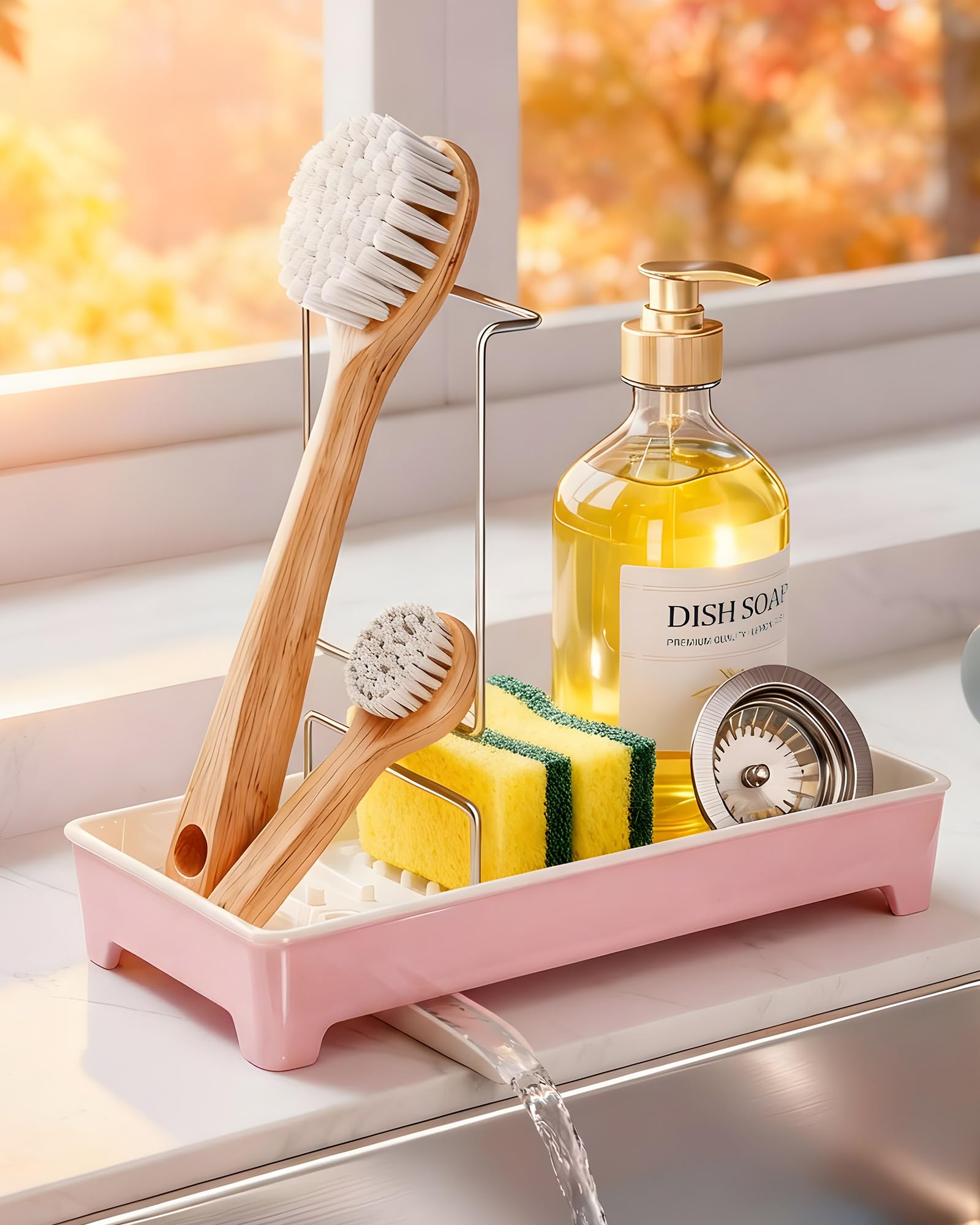 Minimalist Sink Caddy Rustproof Sponge Holder for Kitchen Sink with 304 Stainless-Steel Brush Holder Countertop Rack Organizer with