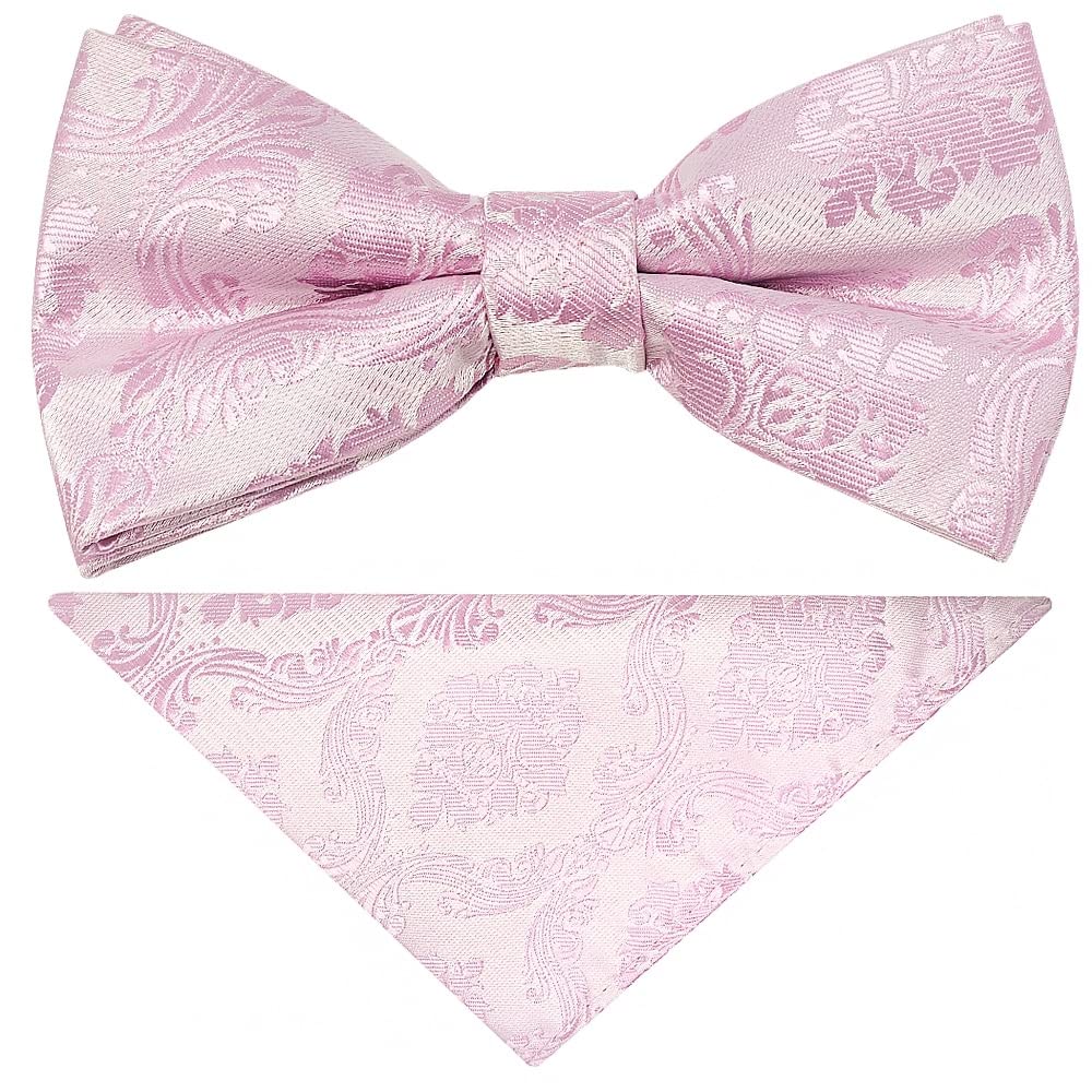 TIES R US Pre Tied Light Dusty Pink Paisley Boys Bow Tie and Pocket Square Set Age 4-7