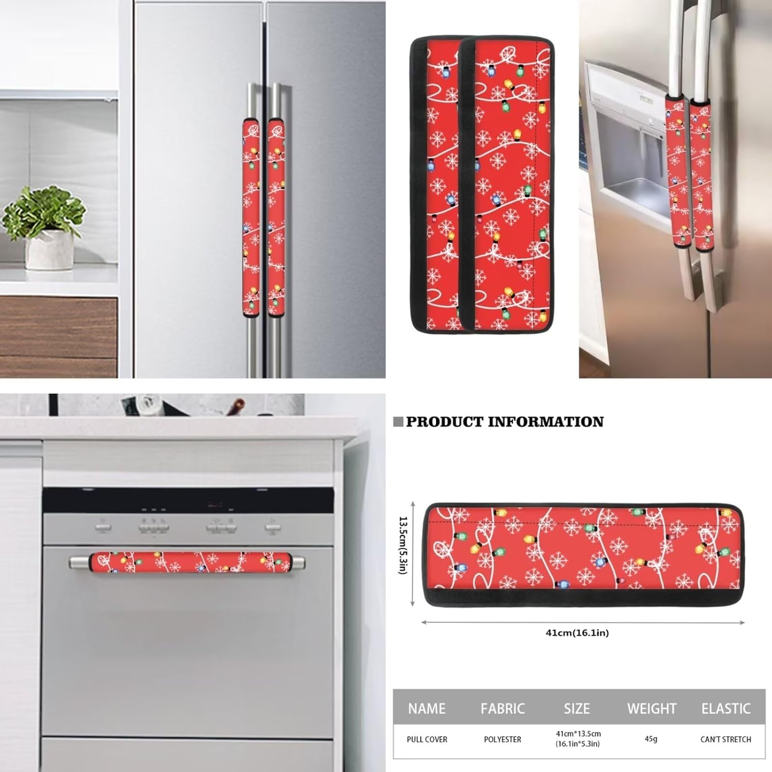 Biyejit Christmas Blub 6 Pieces Refrigerator Door Handle Covers, Kitchen Appliance Protective Gloves Anti-Slip for Ovens Dishwasher Keep Kitchen Appliance Clean Red Christmas Home Decoration