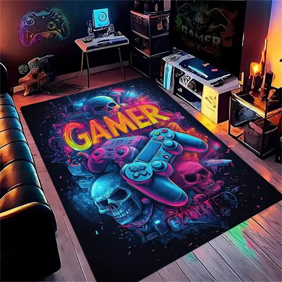 Tapis de zone de game style cyber pour adolescents éliminant les bruits de chaise e-sport