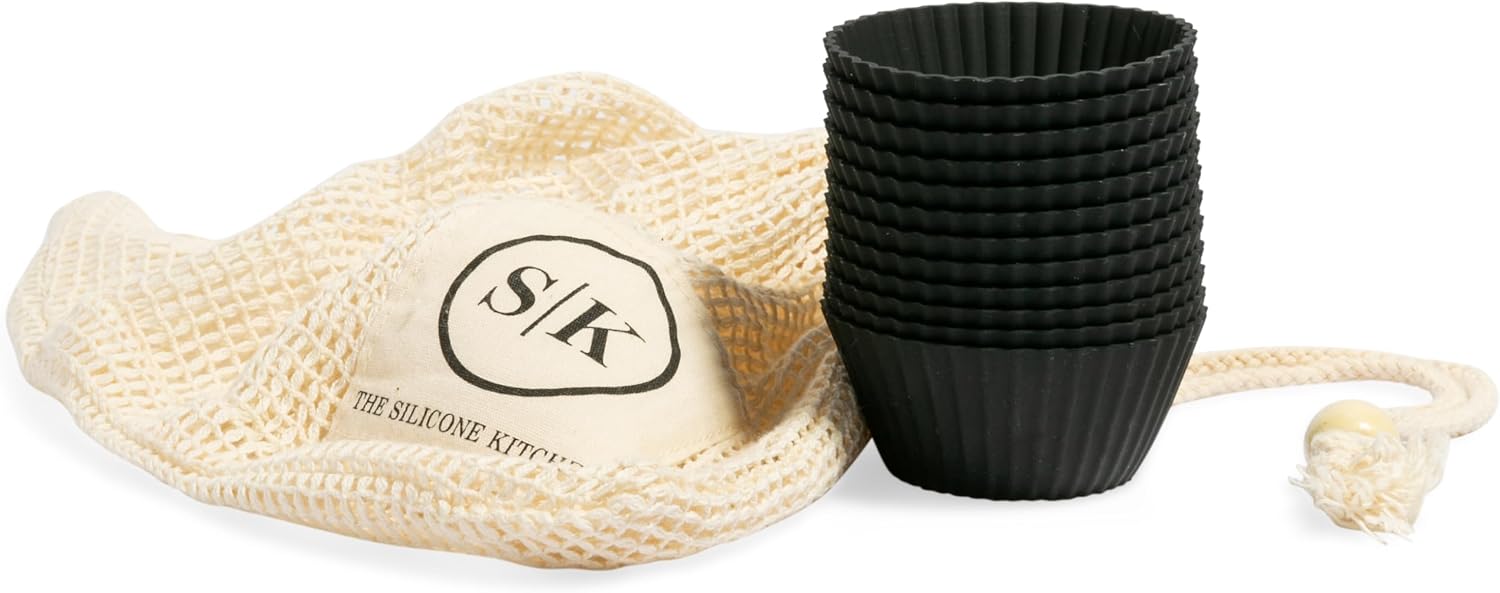 The Silicone Kitchen Reusable Silicone Baking Cups, Non-Toxic, BPA Free, Dishwasher Safe, Regular, Matte Black, 12 Pack