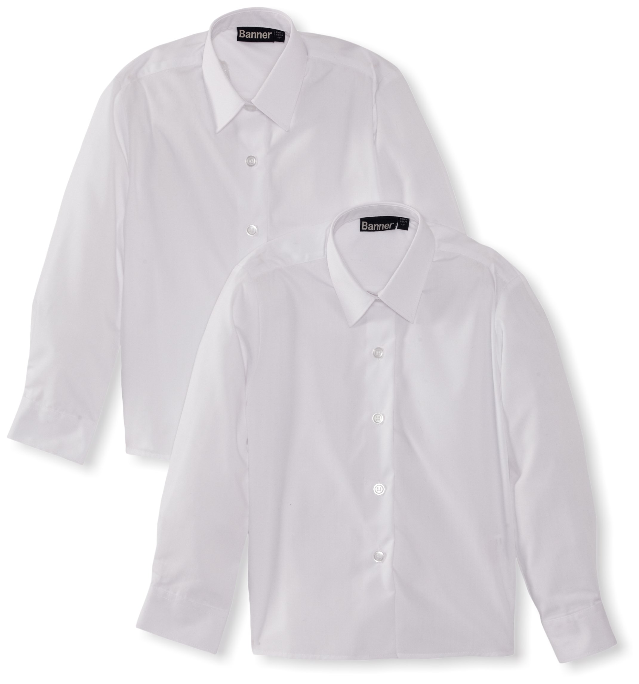 Blue Max Banner Girl's Twin Pack Long Sleeve School Blouse, White, 30" Chest