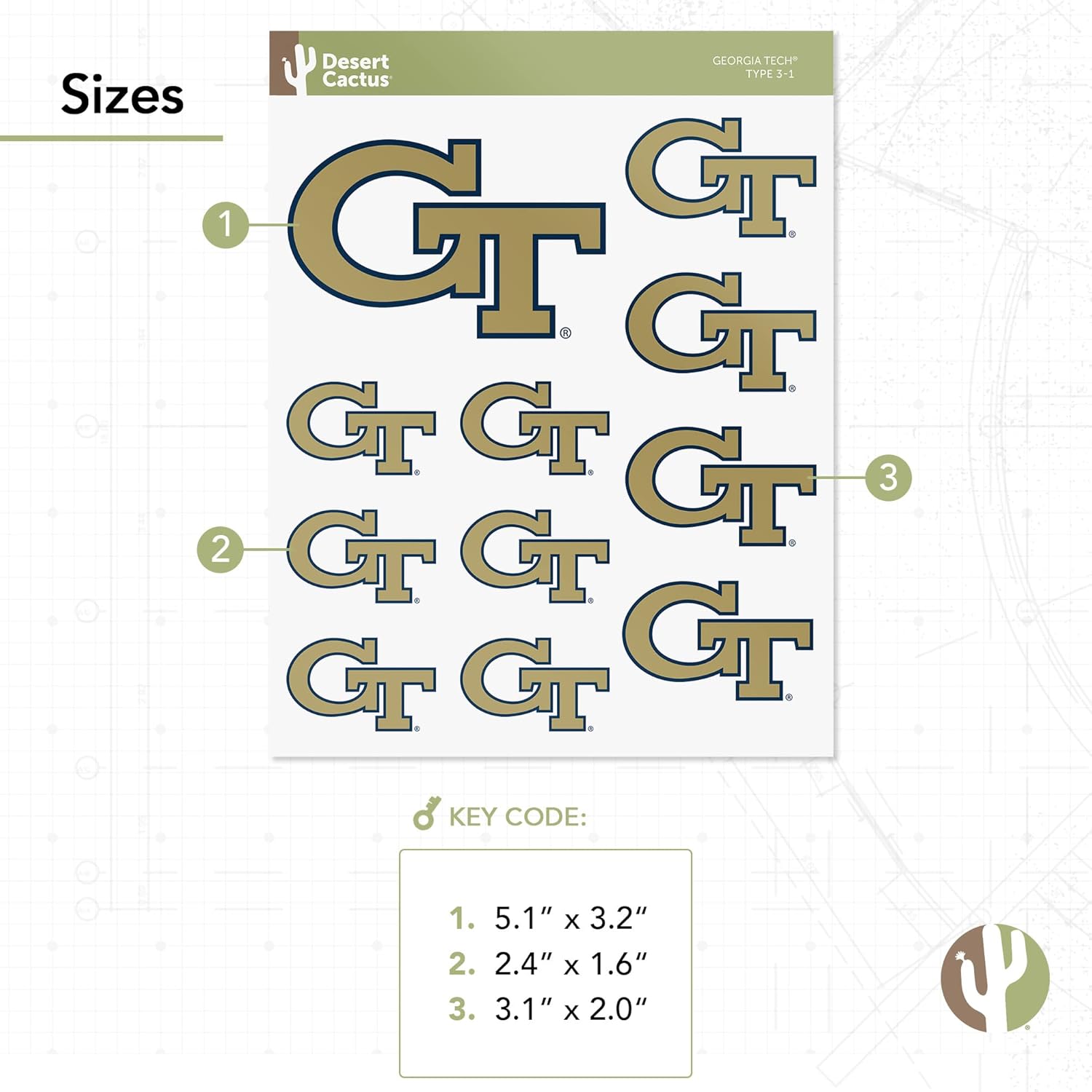 Desert Cactus Georgia Tech Sticker Yellow Jackets GT Institute of Technology Vinyl Decals Laptop Water Bottle Car Scrapbook T3 (Type 3-1) - Image 2