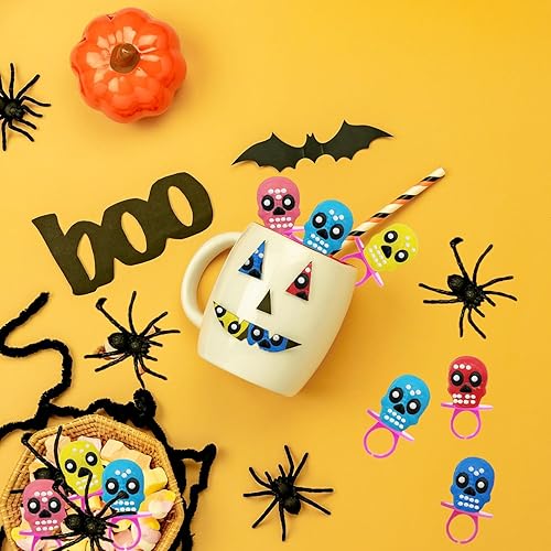 Miniatura 8 de Anillos de caramelo de calavera de Halloween, caramelos duros, envueltos individualmente (paquete de 96)