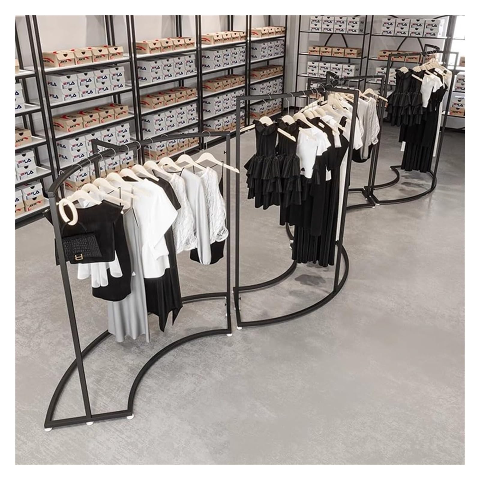 Circular Cloth Display Rack Retail Clothing Rack Half Round Clothing Display Rack (2 PCS) – Black ...