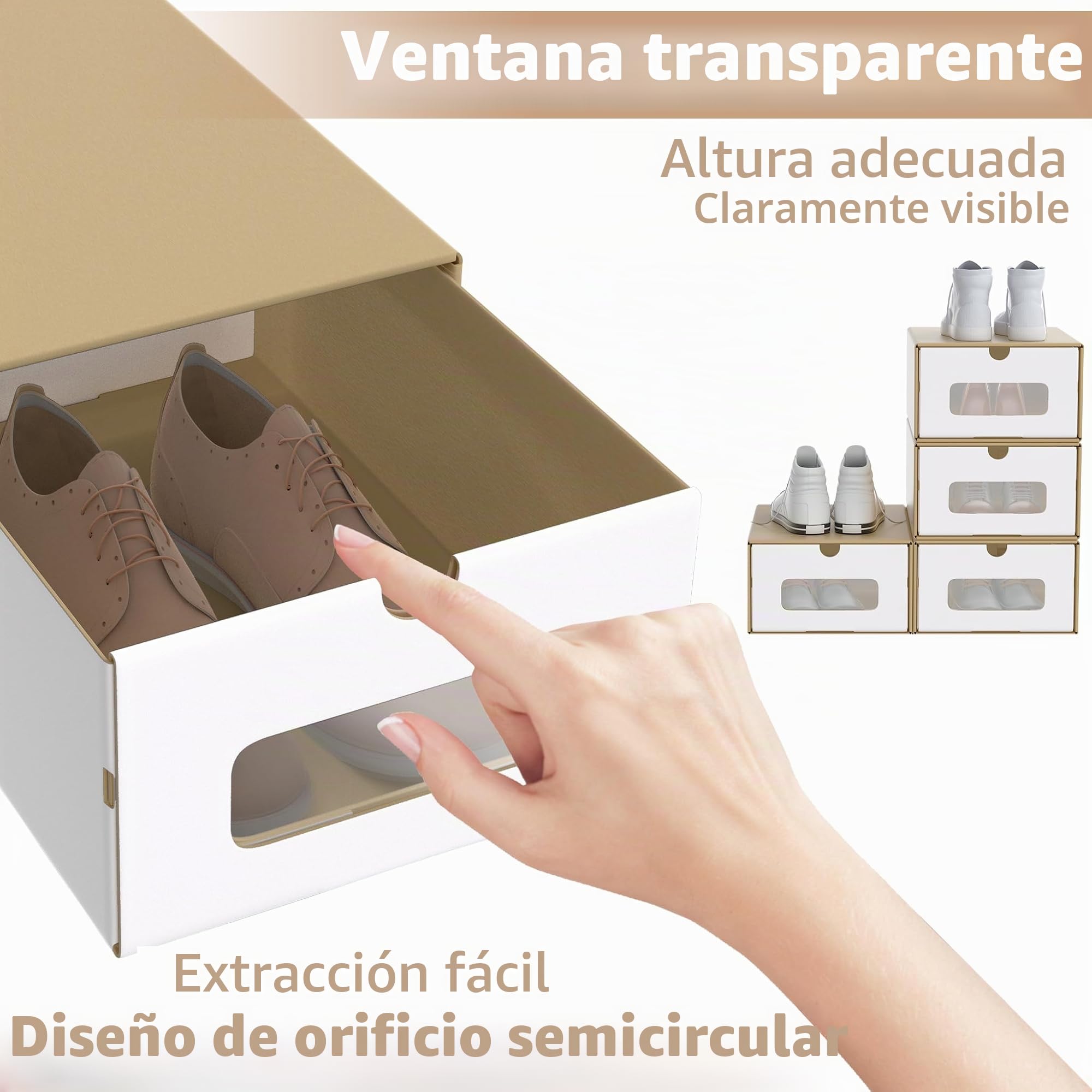YUENFONG 10 cajas para zapatos con ventana y cajón, apilables, de papel kraft, para zapatos
