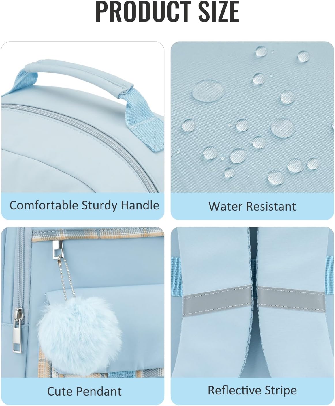 KROSIAS School Backpack for Teen Girls, Cute Kawaii Plaid Bookbag College Backpacks for Women 15.6 Inch Laptop Bag for Kindergarten Elementary Preschool Middle High School Students, Blue