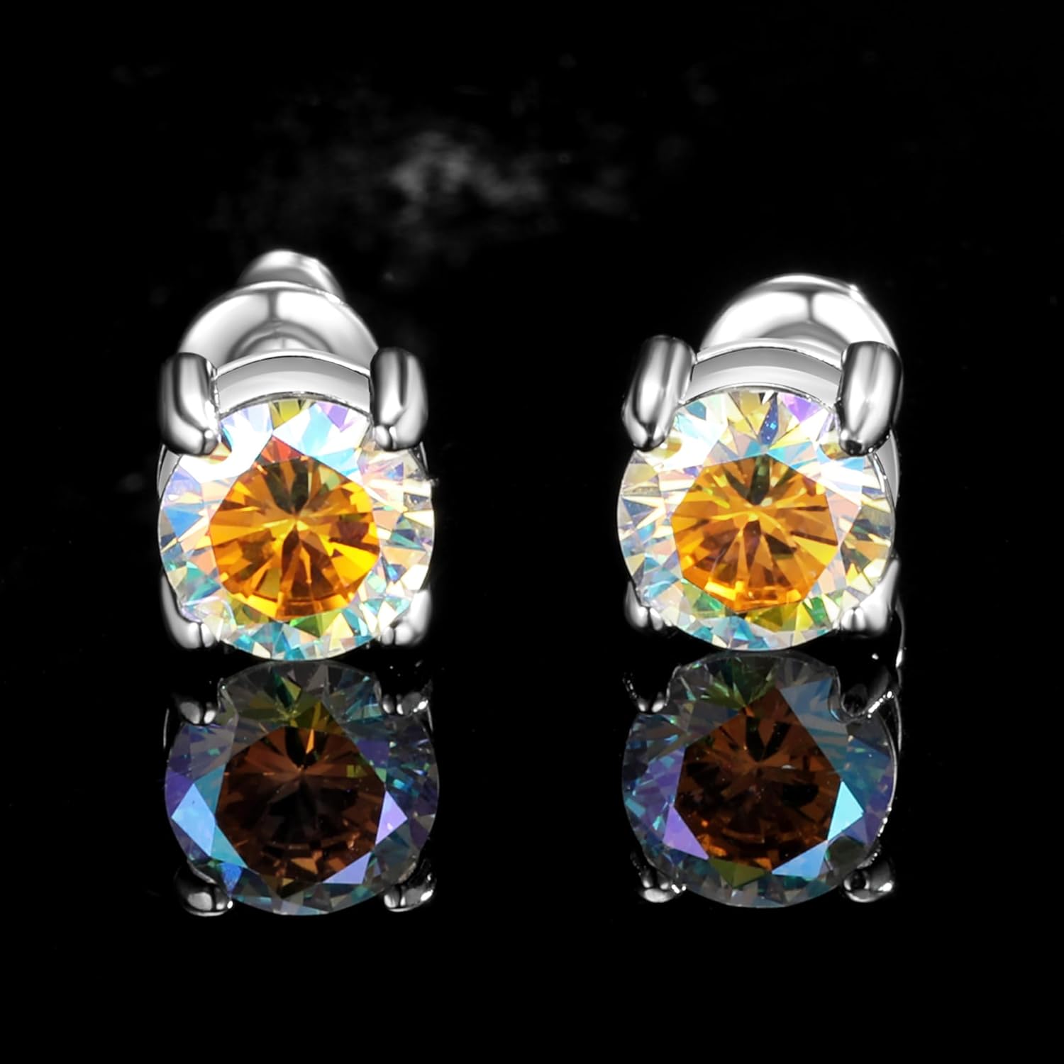 Titanium Special Rainbow CZ Screw Back Earrings Hypoallergenic for Sensitive Ears - Image 2