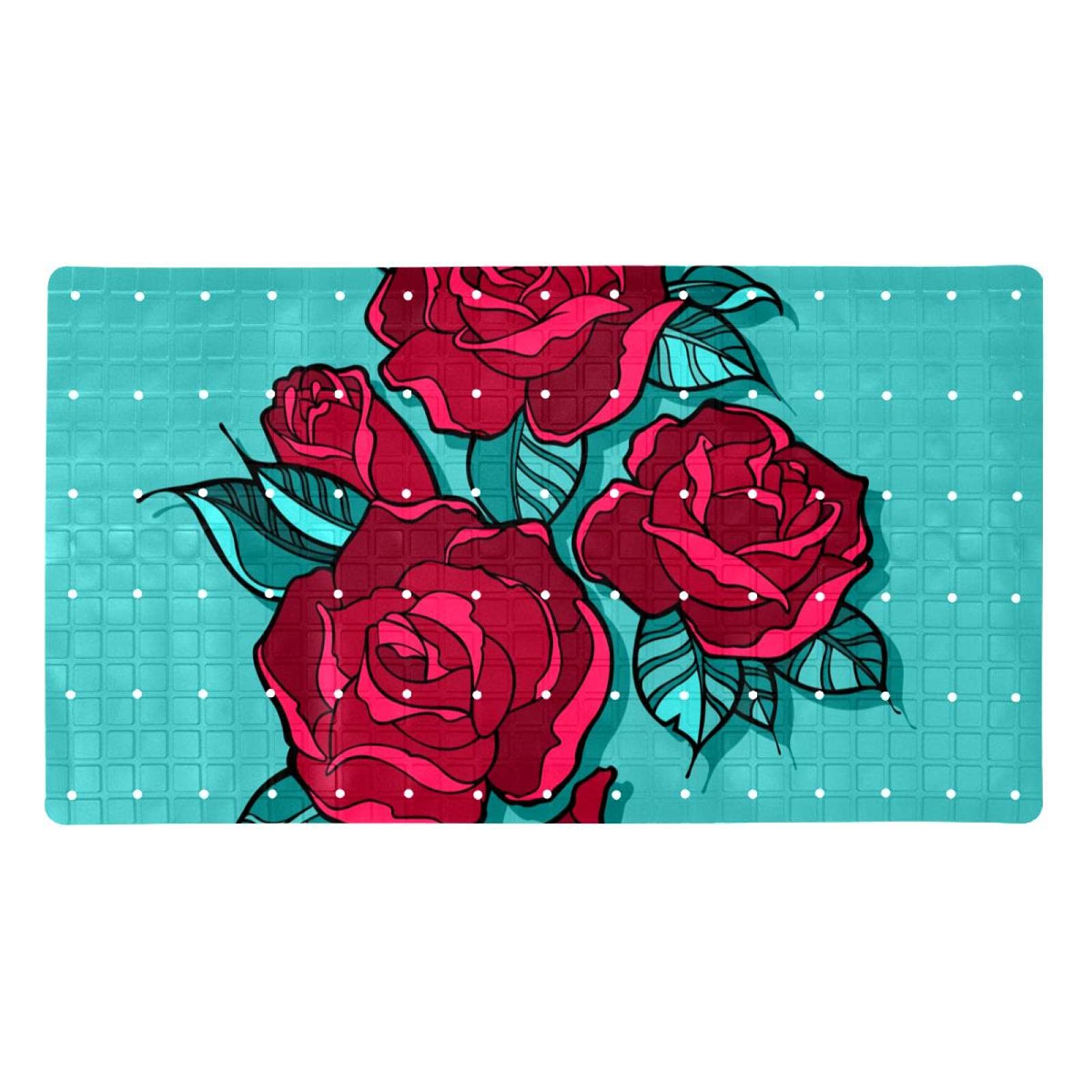 Alfombra de baño antideslizante con ventosas y diseño de rosas rojas para ducha