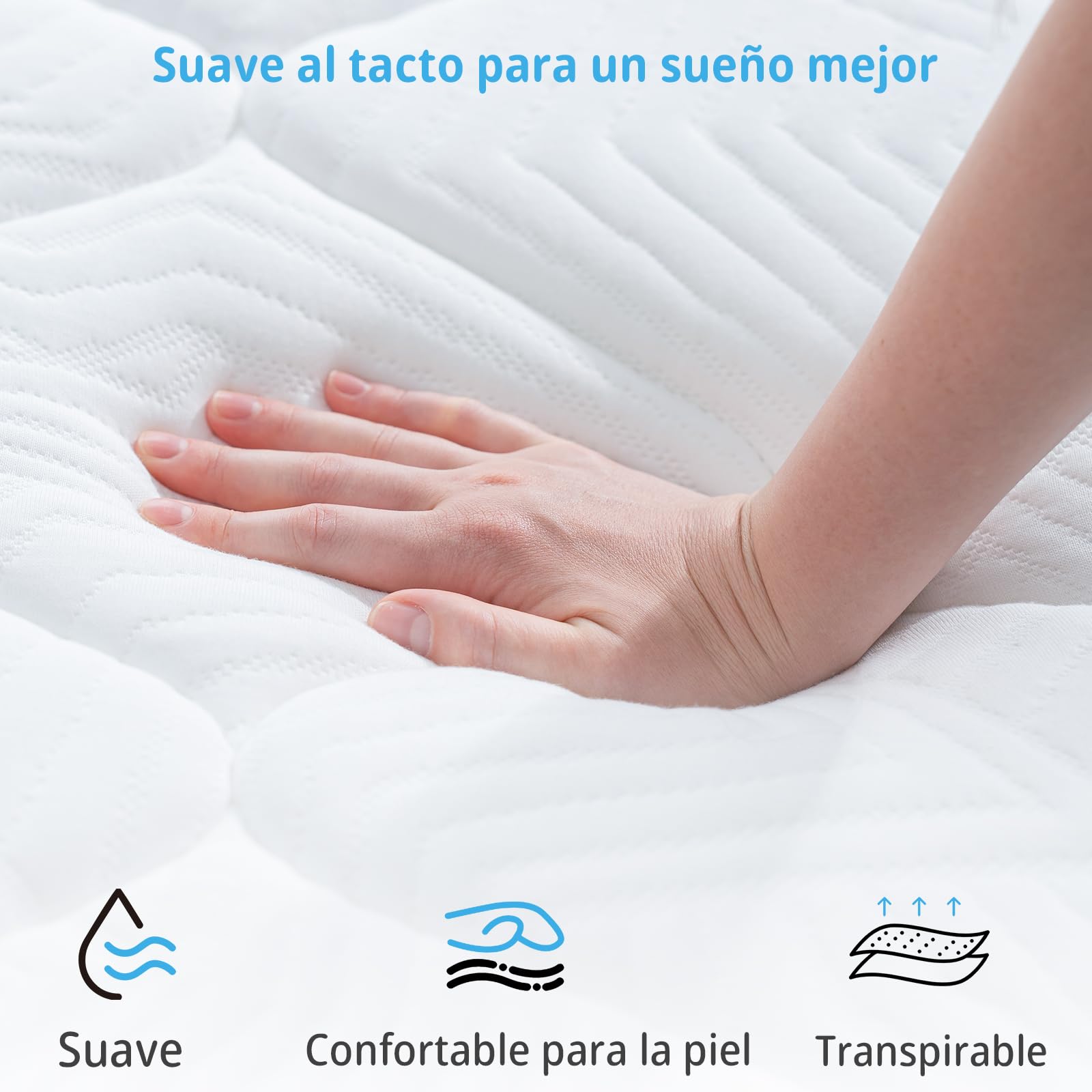 Colchón, Núcleo de muelles ensacados, Colchón de Confort y Soporte de 10 Capas，Reversible,Verano/Invierno, antiácaros, Transpirable, 90 x 200 x 25 cm