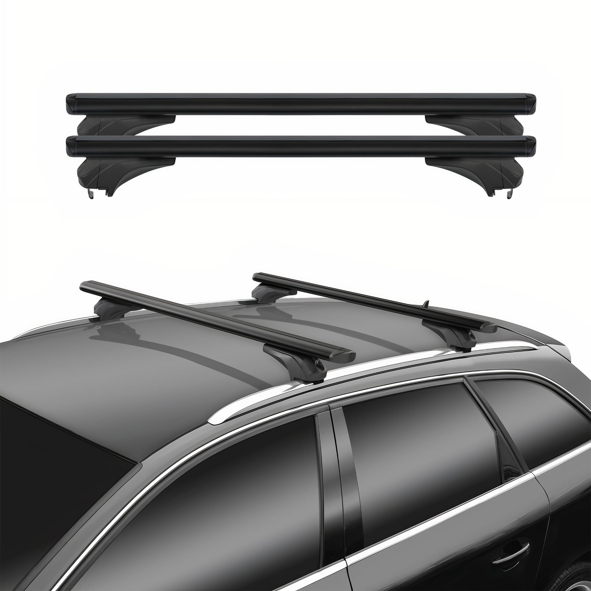 Menabo Belki Bagażnika Podstawowe Pasujące do Ford Kuga III 2020-2025 Aluminium Czarny 2 Szt Offene Reling do Bagażnik Rowerowy, Uchwyt na Narty, Dachboxen Zamykane