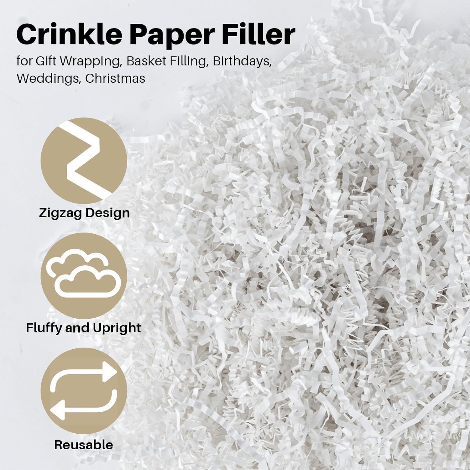 5OZ Crinkle Paper Filler - Easter Grass Basket Filler White Crinkle Cut Paper Shred Filler for Gift Baskets for Christmas Wedding Birthday Bridesmaid Gifts, Packing Cushion Stuffing for Craft