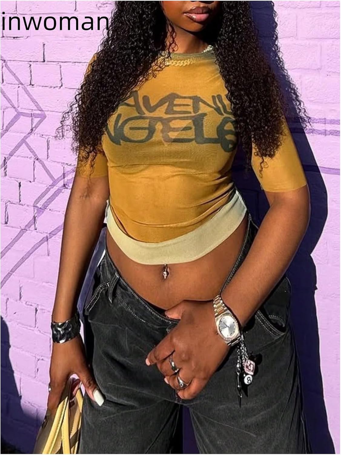 Verdusa Women's Y2K Graphic Tees Grunge Clothes Slim Fitted See Through T Shirts Going Out Tops - Image 3