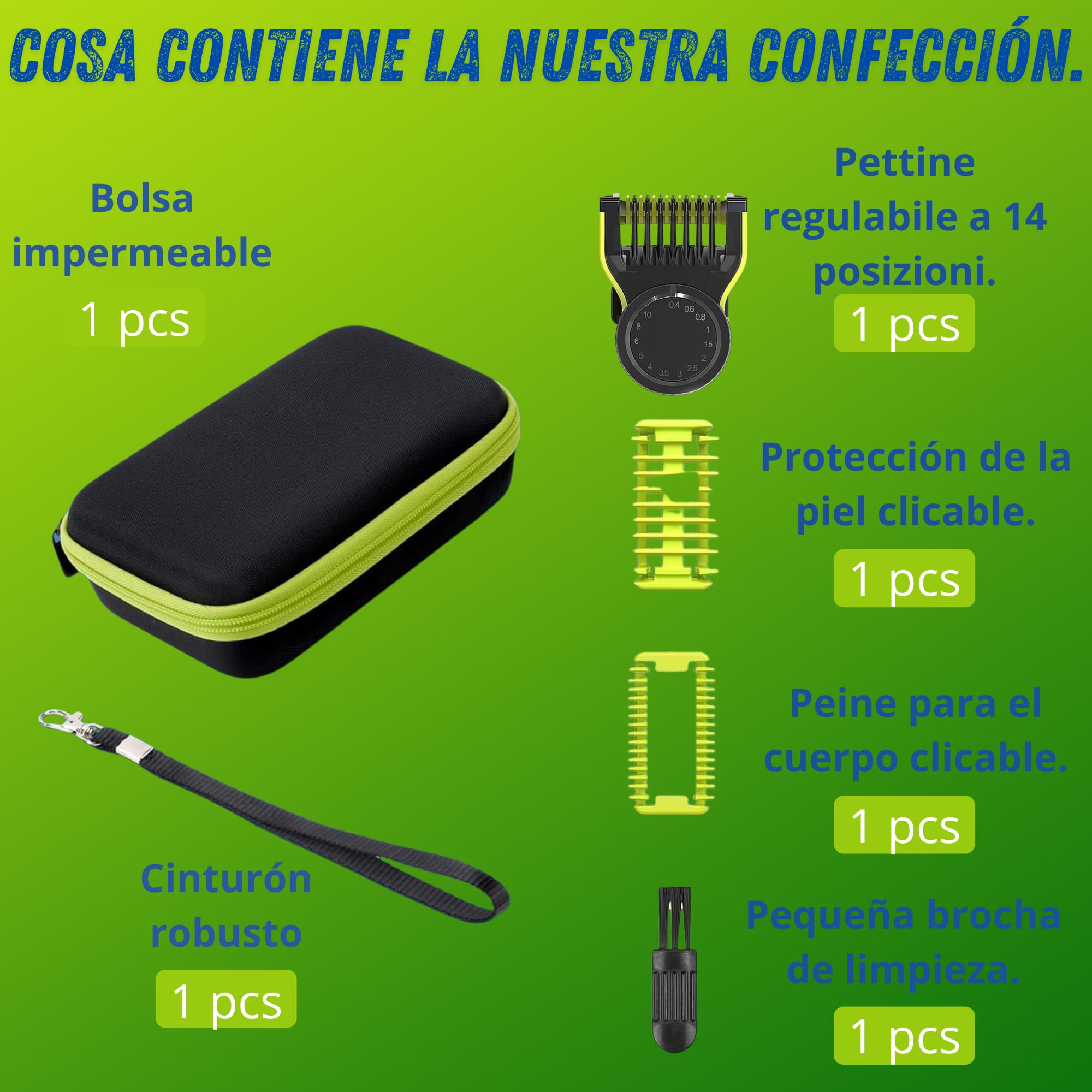 Peine auténtico para Cuchillas One Blade QP2520, QP2530, QP2620, QP2630, QP27xx, QP28xx, con Protector de Piel, Peine Cuerpo, Cepillo (Estuche + Peine de 14 Posiciones)