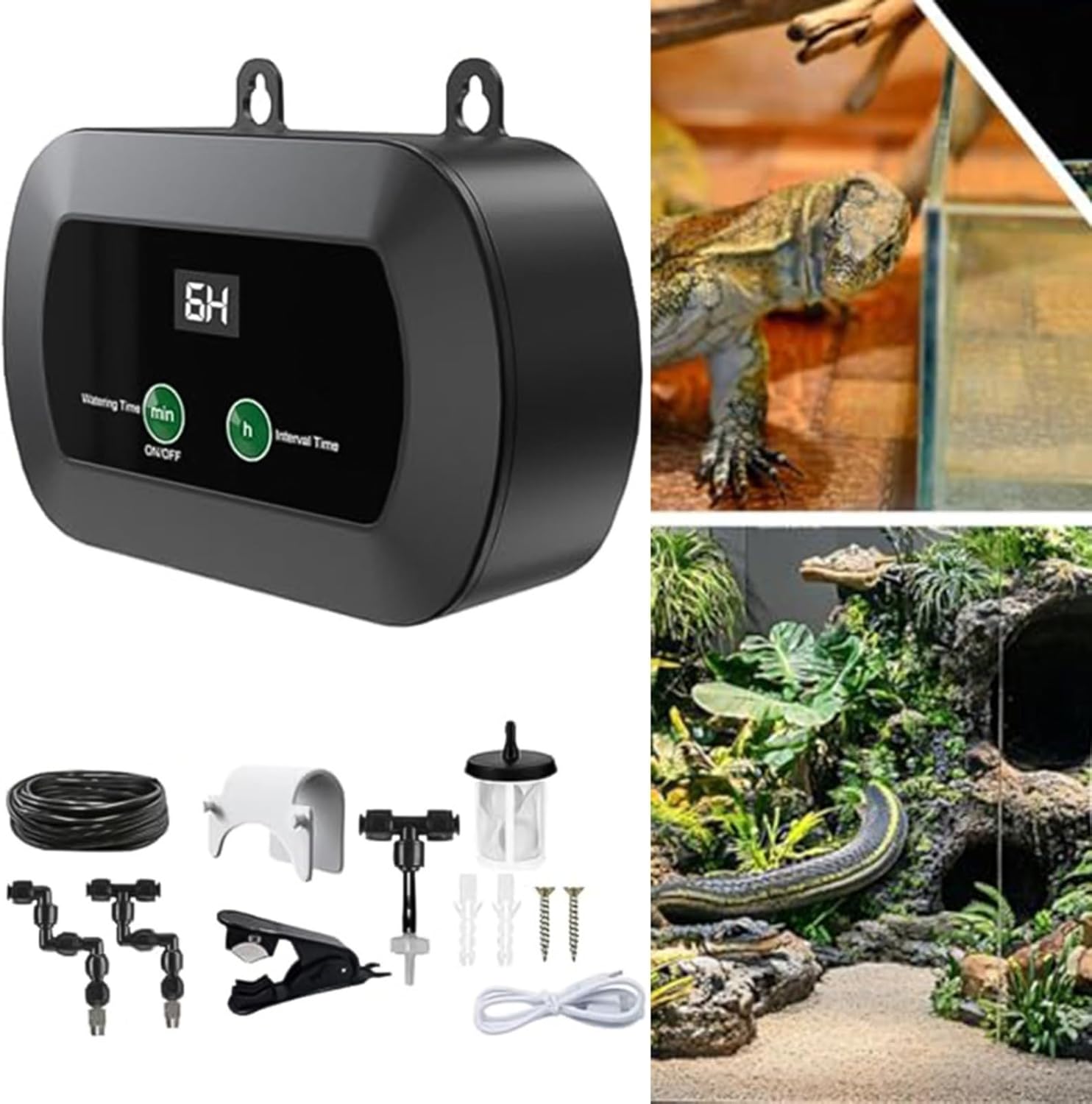 Automatic Humidifier with Timer, 360° Adjustable Nozzles for Reptiles, Greenhouses and Vivariums for Lizard, Turtle, Frog