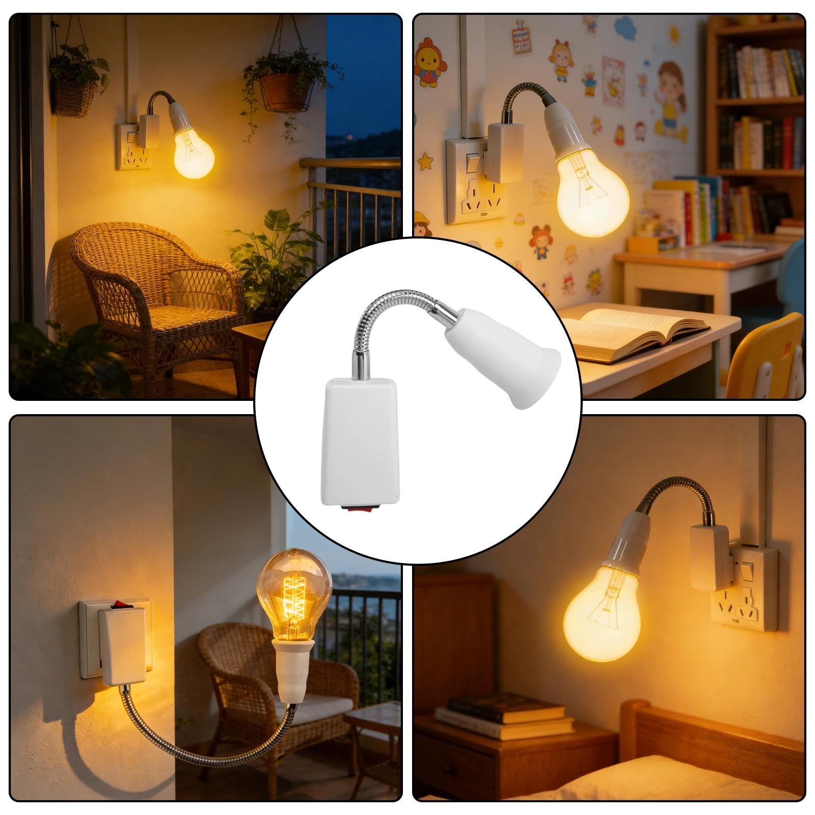 HENGBIRD 2 x adapter E27 – elastyczna lampa typu łabędzia szyja do gniazdka z wtyczką UE, oprawa 20 cm z wtyczką, odporna na wysokie temperatury PBT do czytania LED