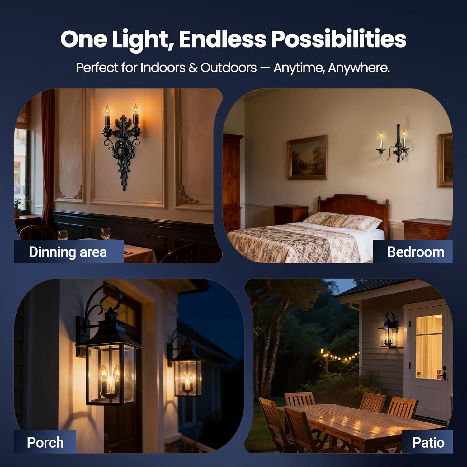 Vicstone Flame Light Bulbs E12 Candelabra 2 Pack, Realistic Flickering LED Fire Light Bulb, Decorative Flicker Bulb for Lantern Lamp Chandelier, Halloween Christmas Holiday Indoor Outdoor Porch Patio