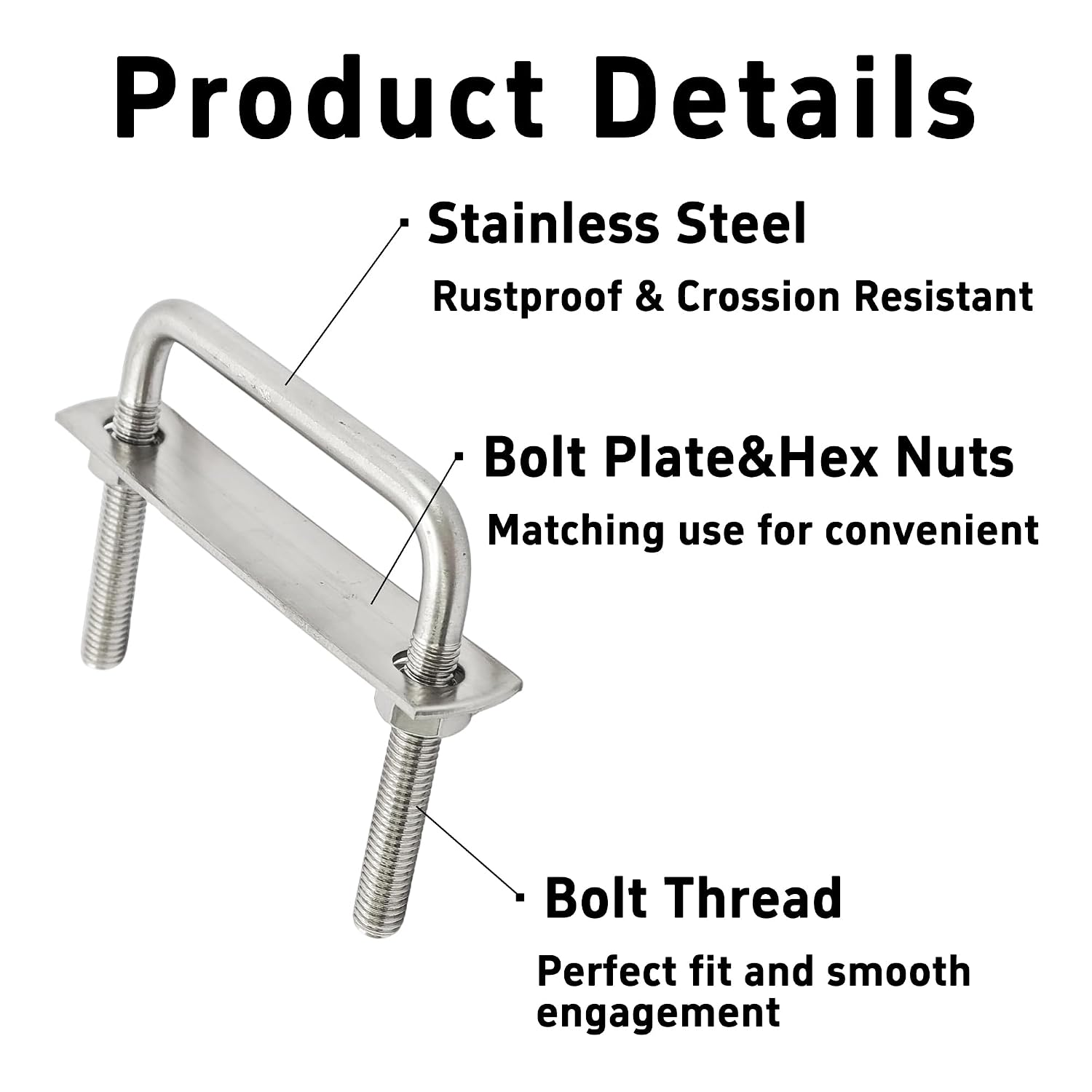 3 Sets M8 x 80 x 70mm Square U-Bolts, U Clamp Bolts with Nuts and Plates for Boat Trailer, Rectangular Wood, Metal Tubes