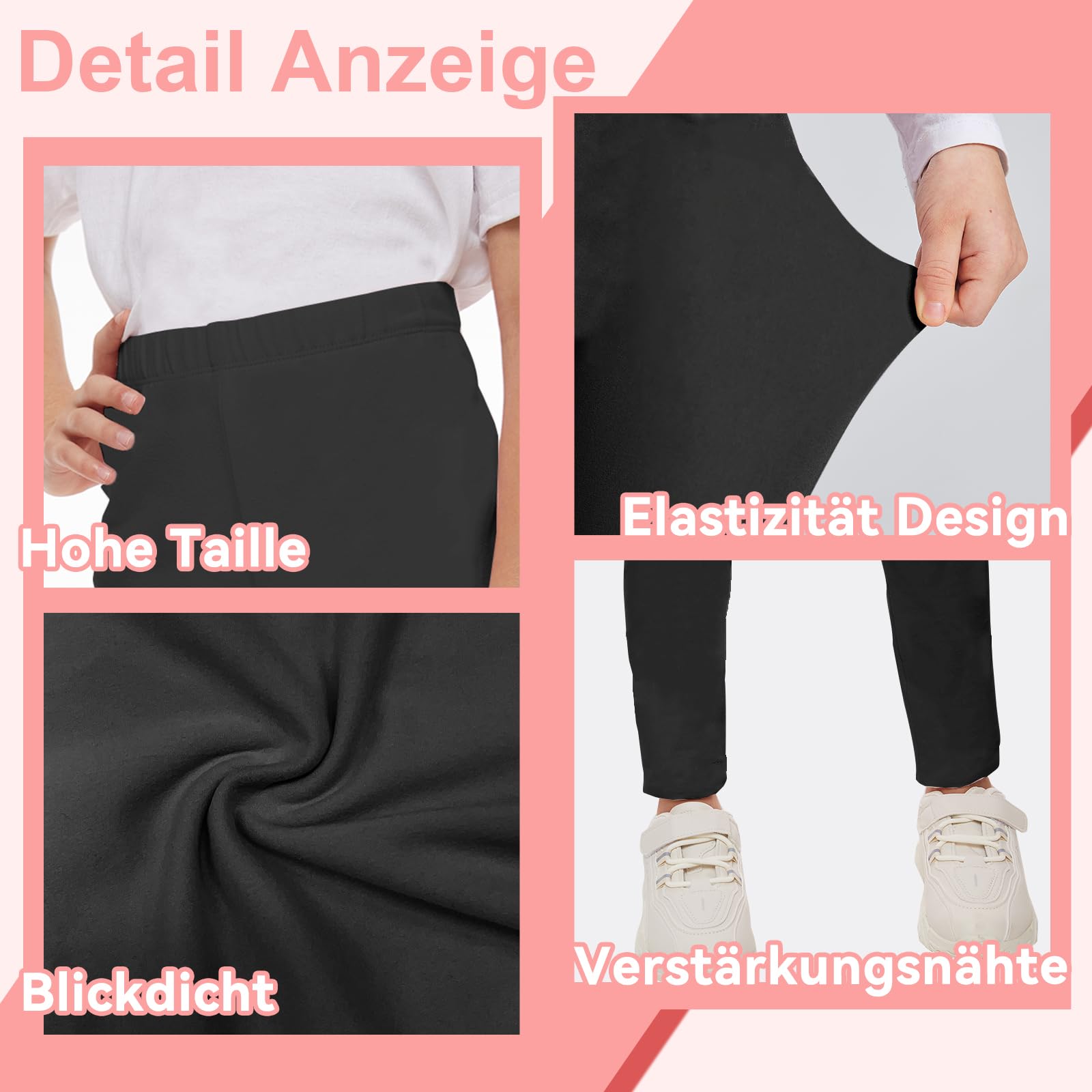 AMIYOYO 2-pak dziewczęcych legginsów z wysokim stanem, długie legginsy sportowe, miękkie legginsy sportowe, elastyczne spodnie fitness, wygodne spodnie do tańca, podstawowe dla dzieci