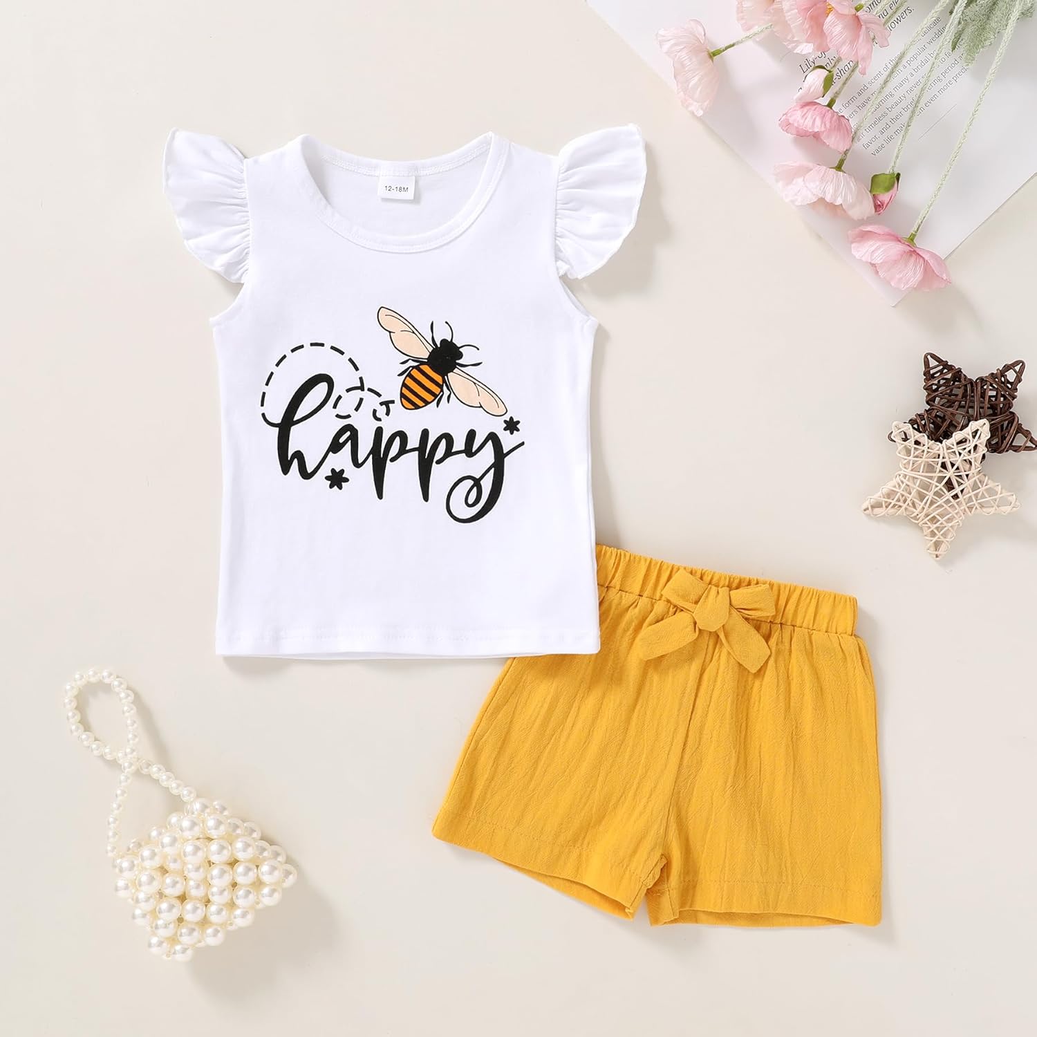 YOUNGER TREE Toddler Baby Girls Clothes Sunflower T-shirt + Bowknot Shorts with Cute Summer Girl Clothes Set - Image 2