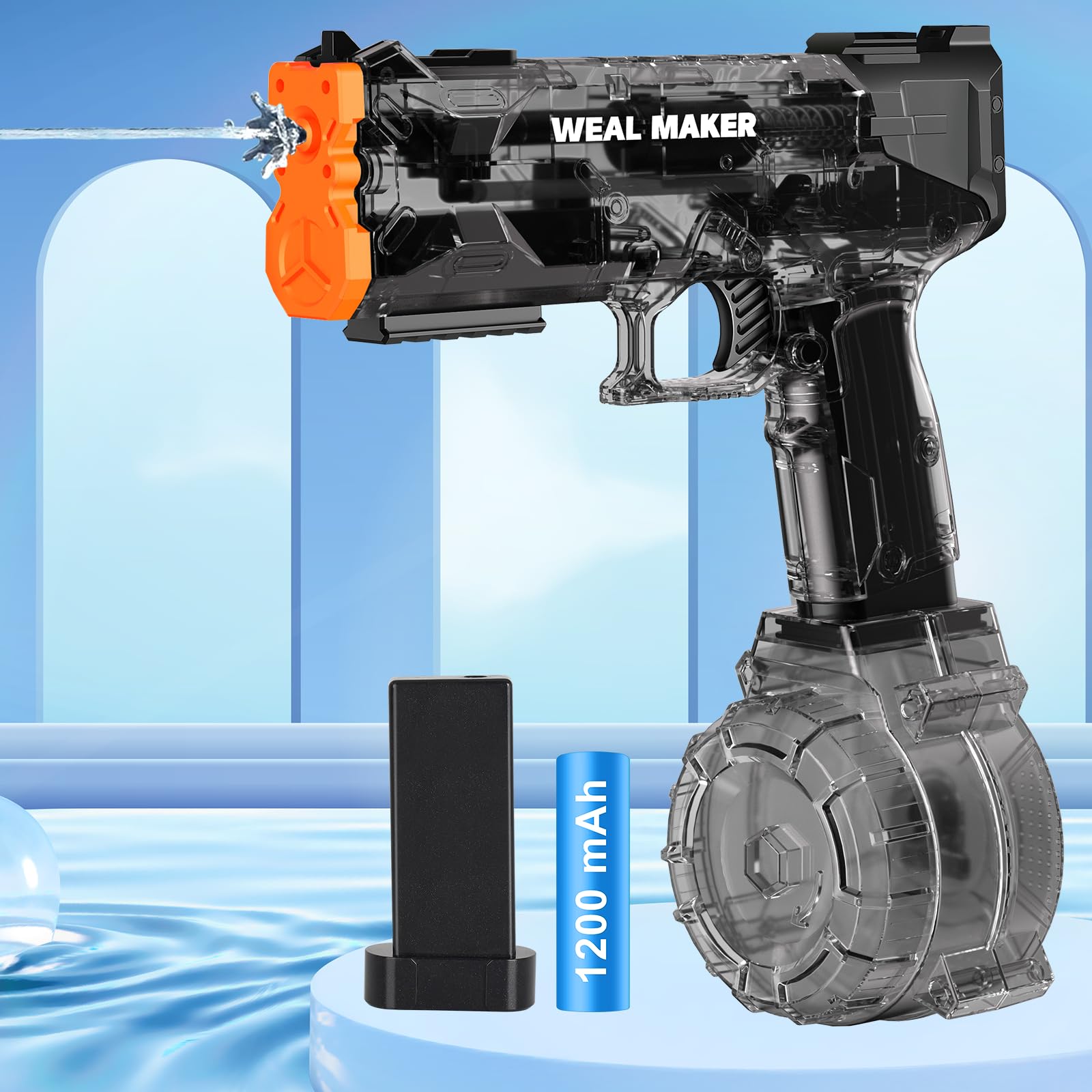 Outdoor Electric Water Gun with 400 Ammos,High Powered Transparent Automatic Squirt Guns,IP67 Waterproof Water Pistol for Adults/Kids