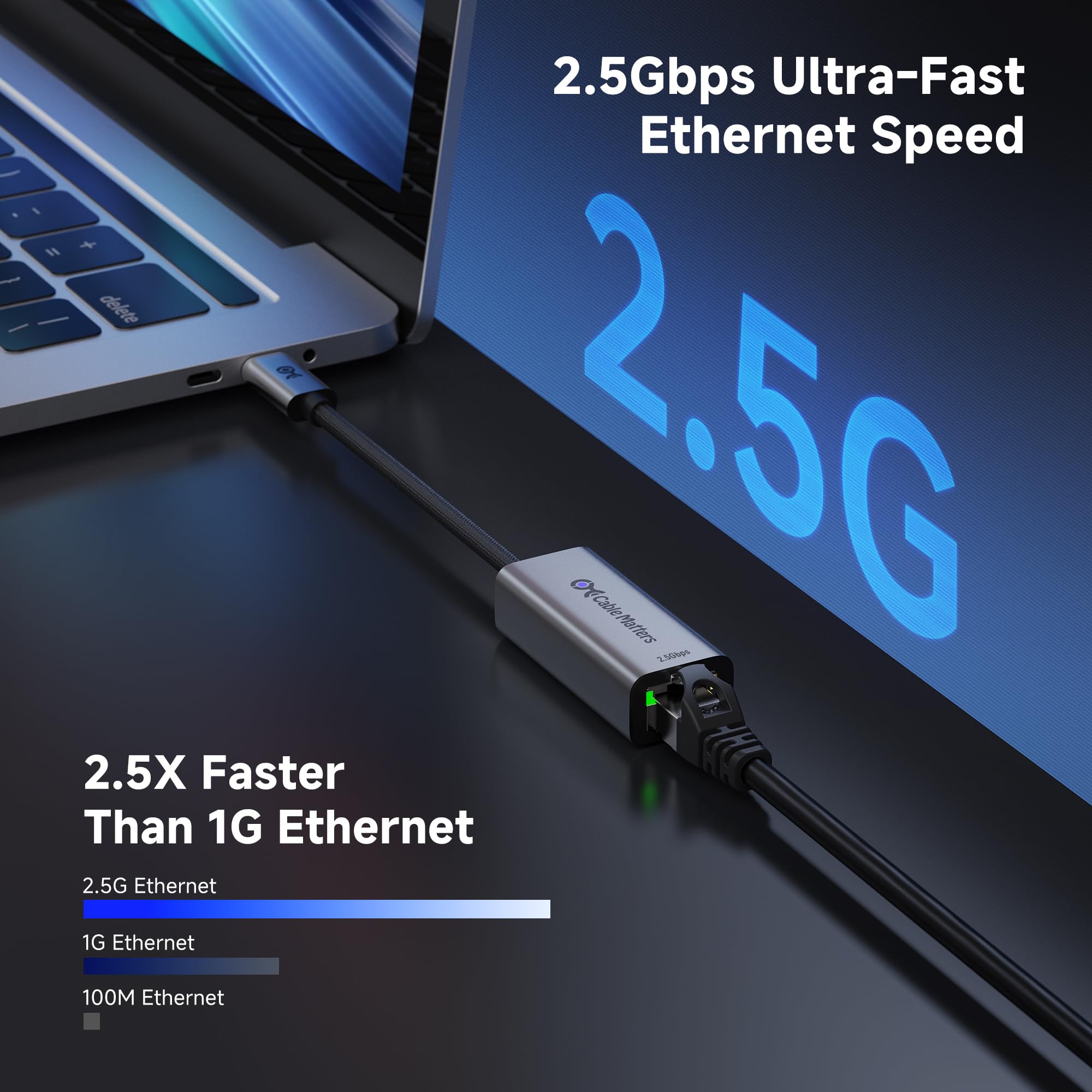 Cable Matters Adapter USB-C do Ethernet 2,5 Gb | Sieć 2,5 Gigabit, zgodny z USB4, Thunderbolt 5/4, MacBook i urządzeniami USB-C