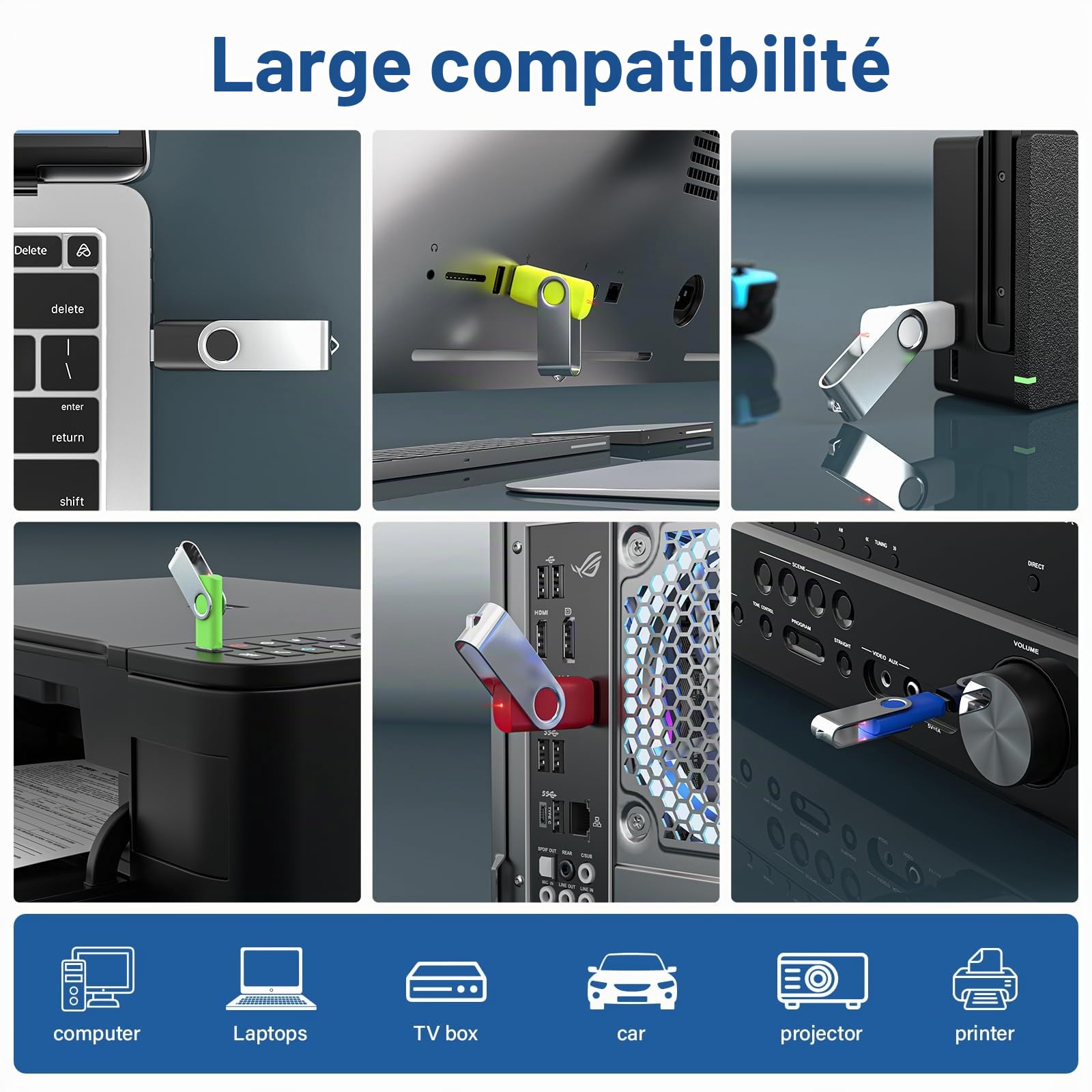 Cle USB 4 Go Lot de 20 Clés USB 2.0 Flash Drive Stockage Rotation Disque Mémoire Stick Clé USB Lot 4Go Stockage Données avec Lumière LED,Noir