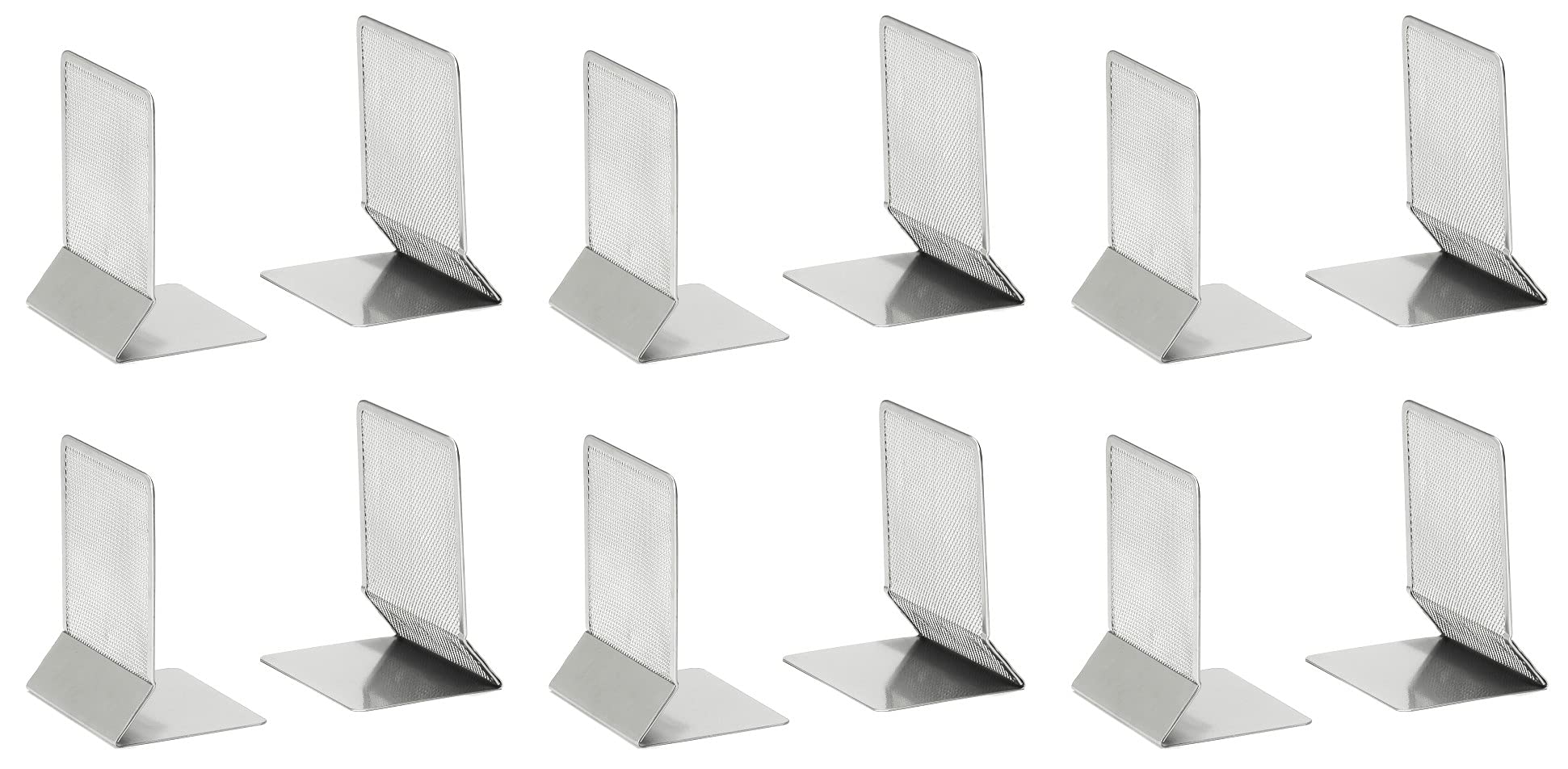 OSCO Wiremesh Bookends, Heavy Duty Metal Mesh Book Supports for Shelves, Bookcases & Desks, Non-Slip Base, Ideal for Home, Office, School or Library Use, 6 Pair (Pack of 2) – Silver