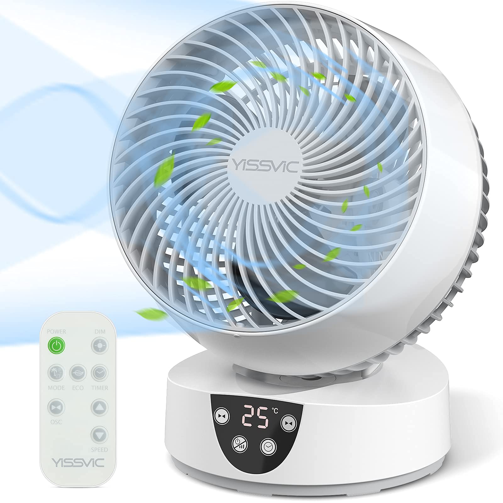 YISSVIC Silent Fan with Remote Control 3D Oscillation Air Flow Fan 3 Speeds Timer 9H for Bedroom 30m2