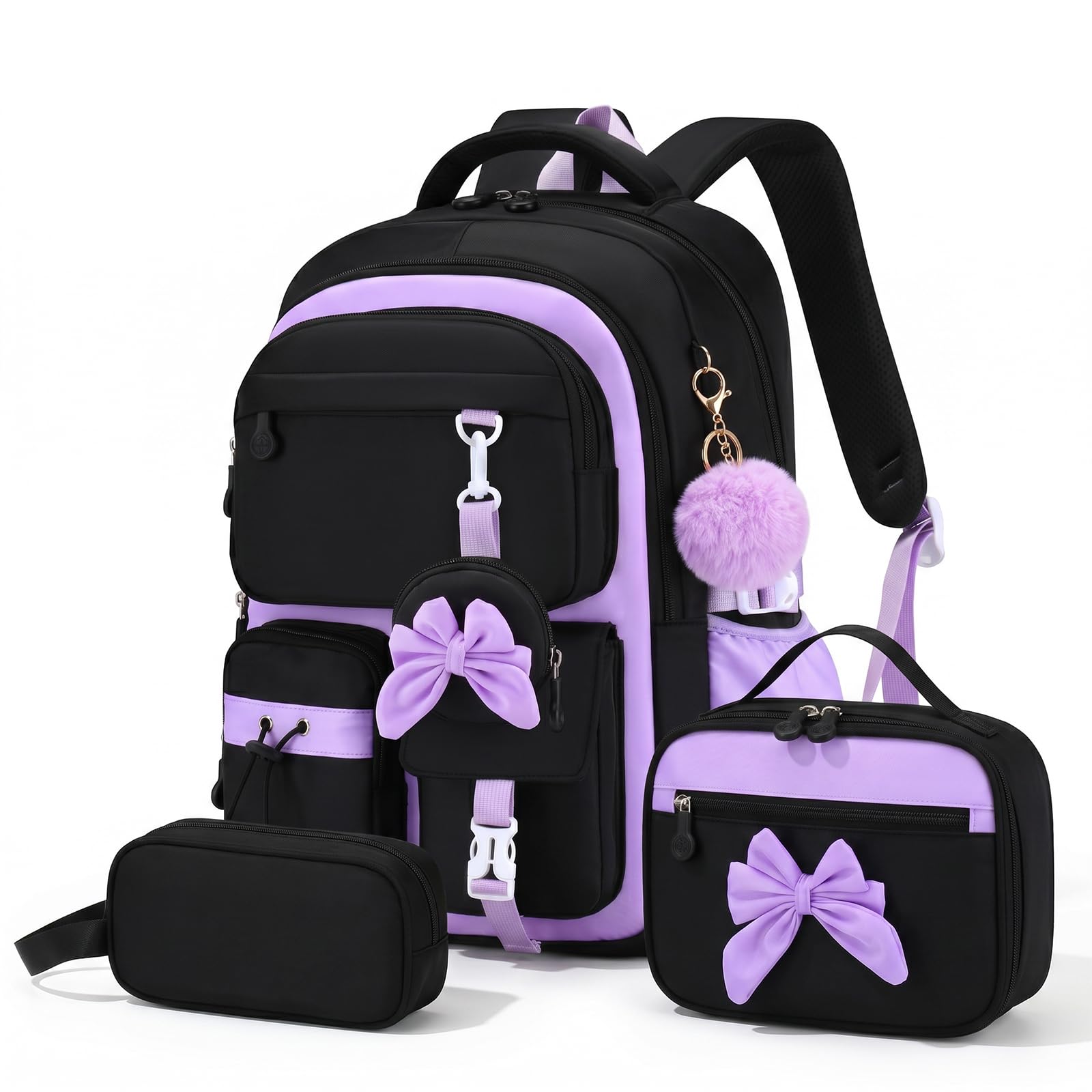Amythe Set 3 Pezzi Zaino Ragazza 3a-7a Elementare | Zaino Adolescente Sacca Pranzo Astuccio Impermeabile 24L Elementari Medie