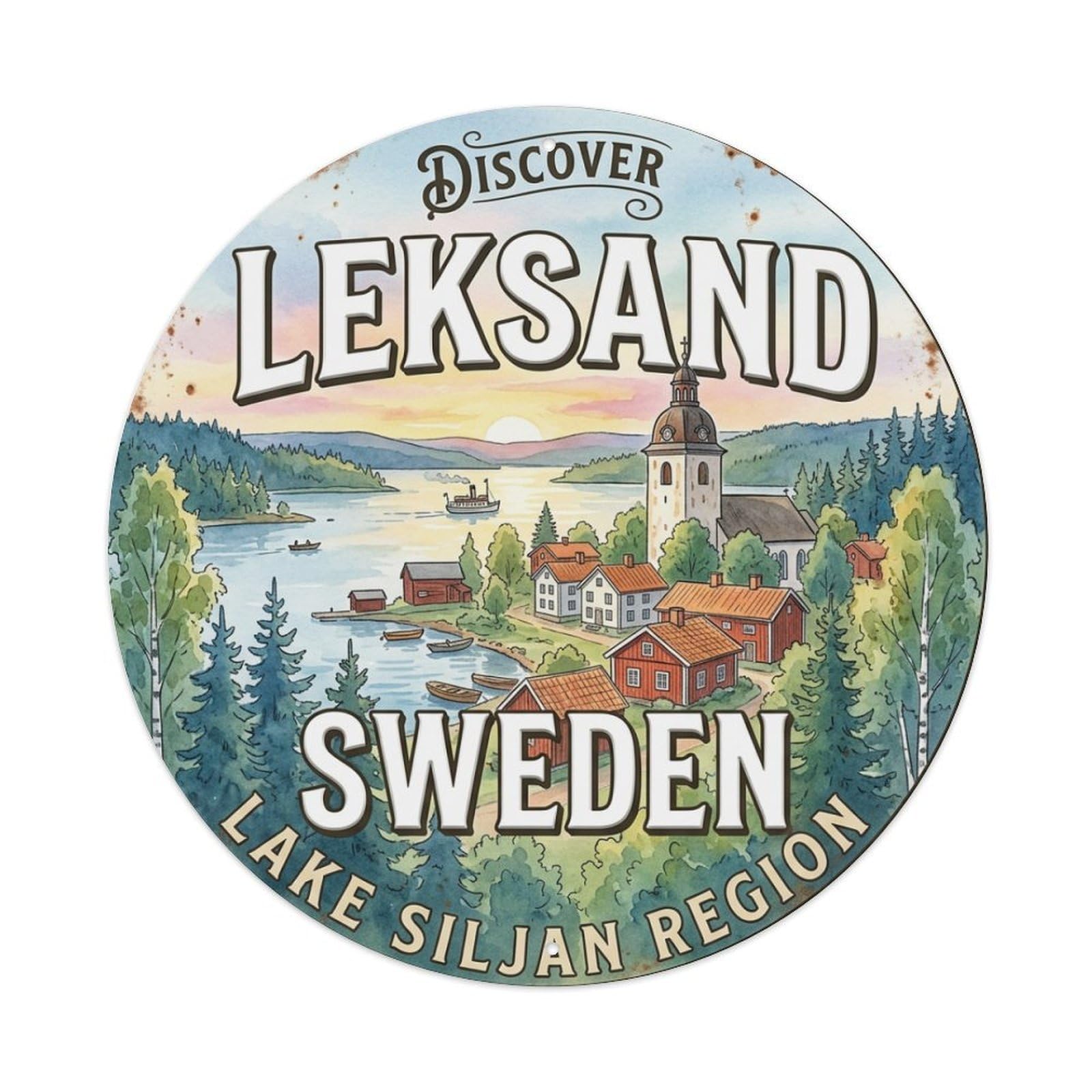 Vintage Travel Leksand Sweden Town Metal Tin Sign