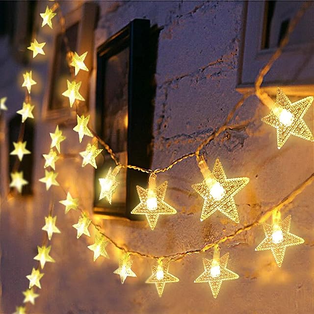 Star Fairy Lights Plug in 100 LED 10m/33ft, Indoor Outdoor String Lights, Outside Lights for Home/Party/Decorations Warm White