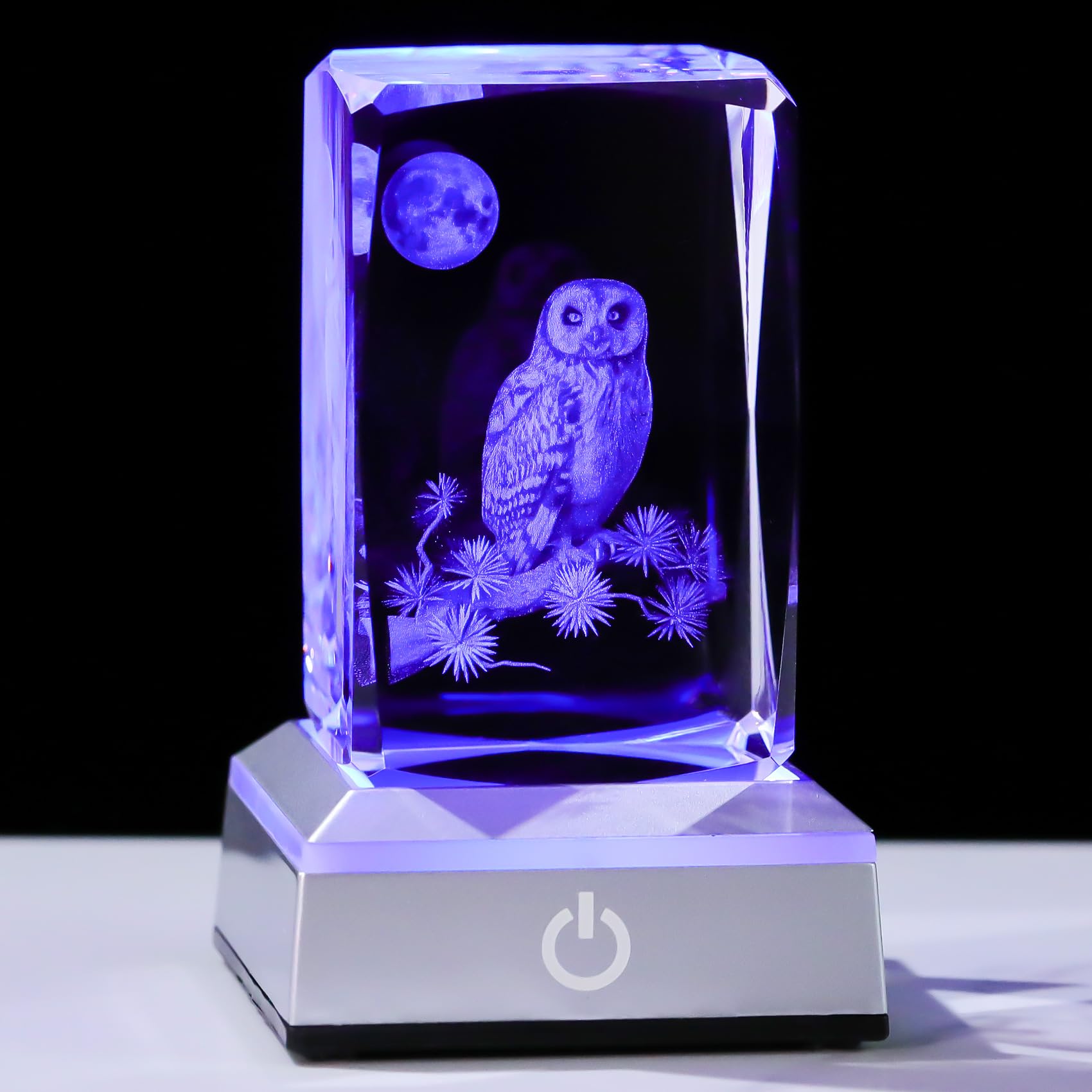 3D Laser Etched Crystal Owl Night Light - Color-Changing LED Base, K9 Crystal Paperweight &amp; Home Decor Gift for Owl Lovers - 3.15inch