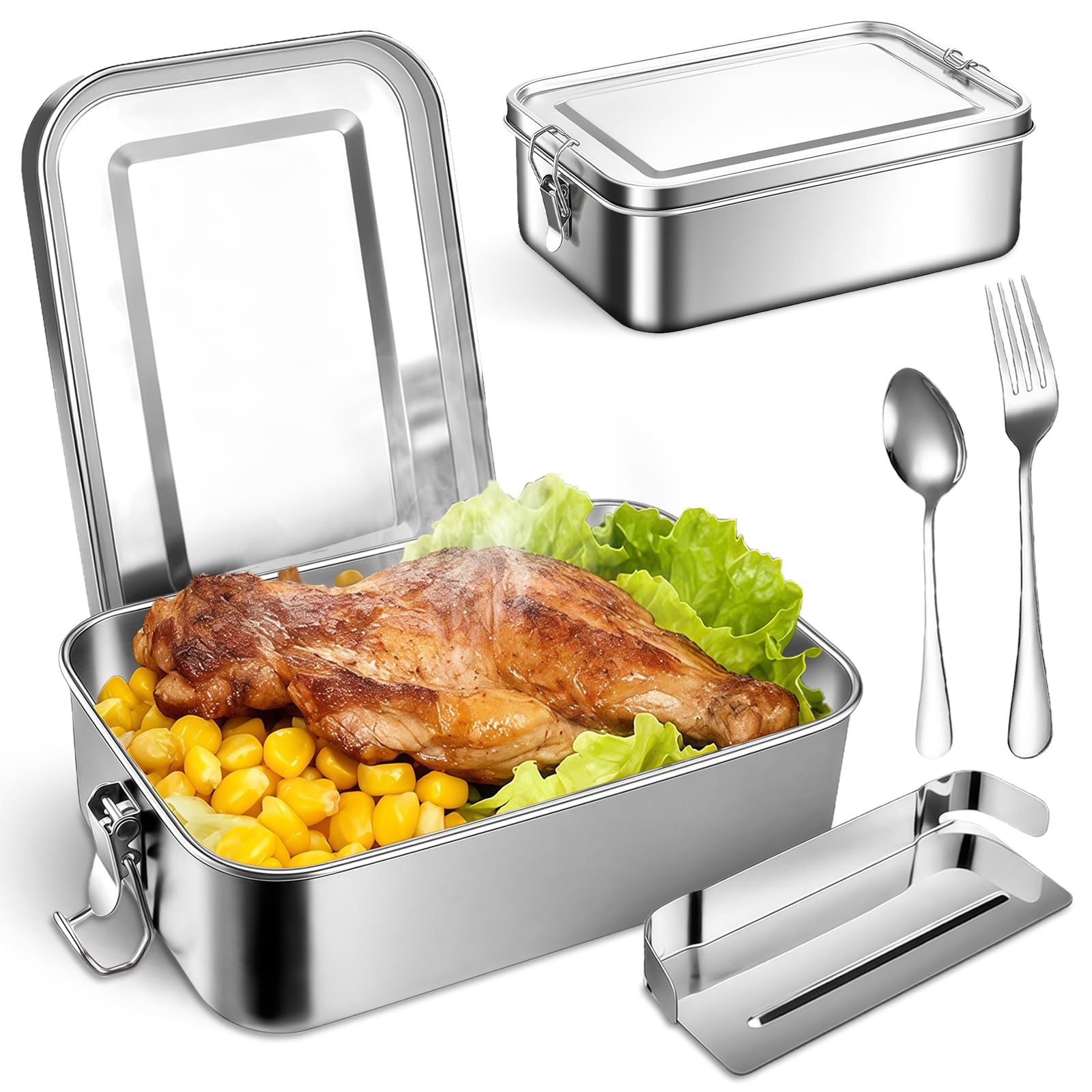 Contenitore per Il Pranzo in Acciaio Inox, Porta Pranzo in Acciaio con 2 Scomparti 1200ml, Senza BPA, Bento Lunchbox Prova di Perdite per Adulti e Bambini