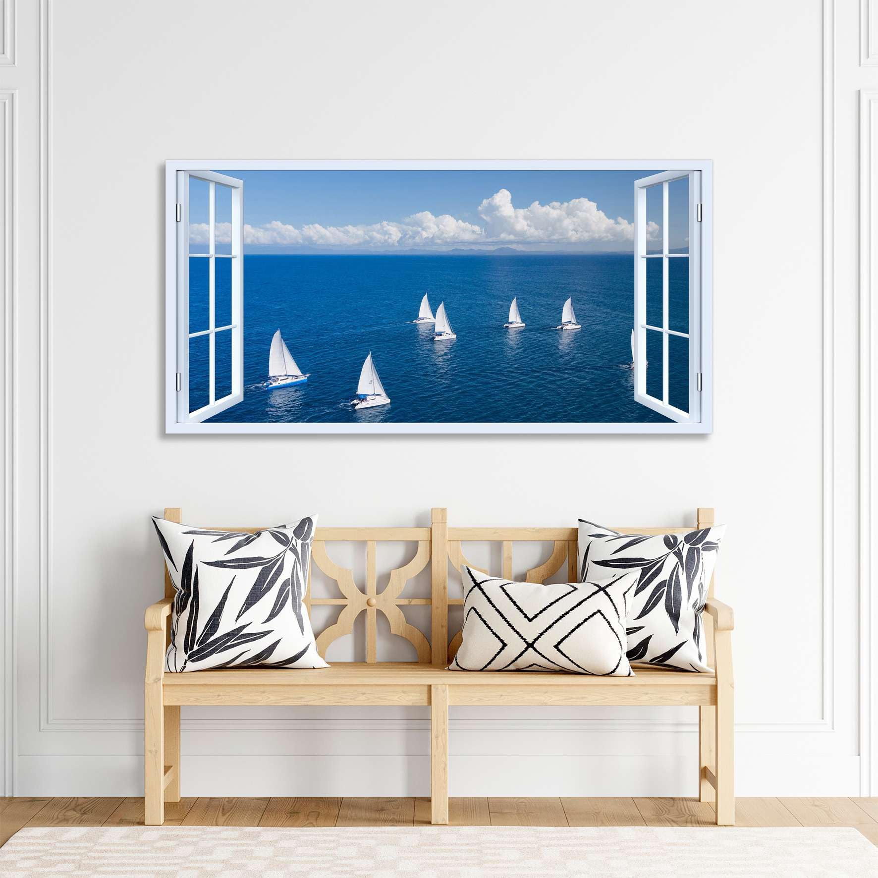 Generico Quadro finestra Barche a Vela sul Mare - Stampa su tela con telaio in legno - 140x70 cm
