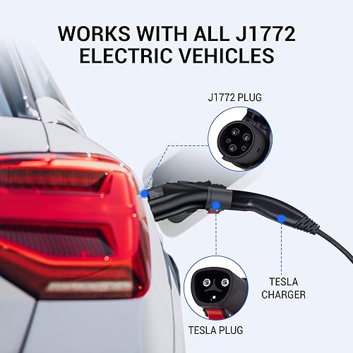Miniatura 6 de CALION Adaptador Tesla a J1772, adaptador de carga Tesla a J1772 EV apto para todos los J1772 EV, máximo 60 amperios y 250 V, para conector de pared