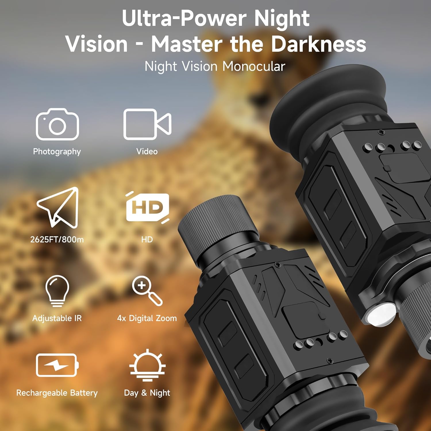 4K Ultra HD Night Vision Monocular, 100% Darkness, 800M Long Range, Portable Rechargeable Tactical IR Night Vision Tripod, Handheld for Hunting, Camping, Wildlife & Surveillance