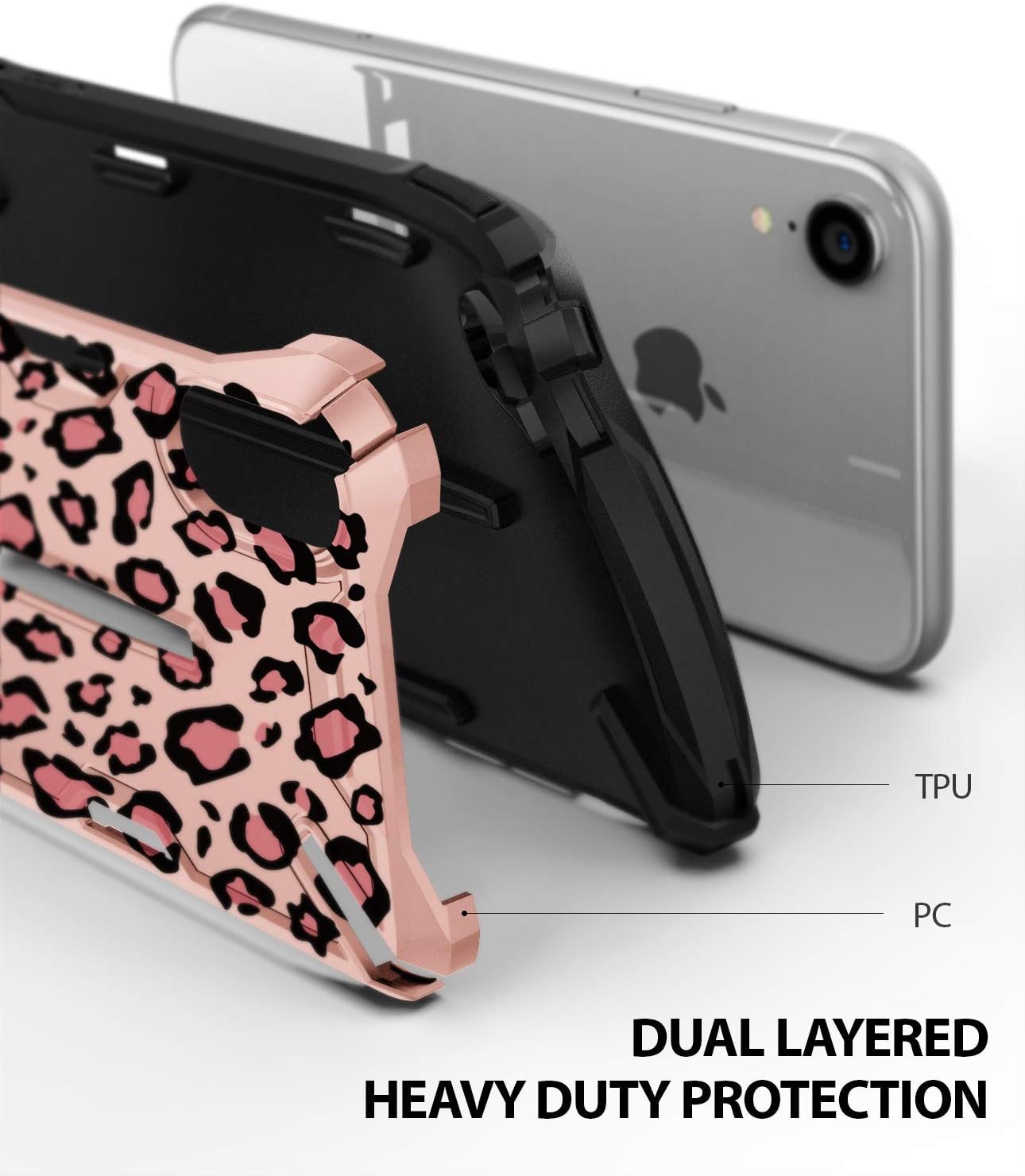 Ringke Dual X Design Compatible with iPhone XR Case, Heavy Duty Defense Cover for iPhone XR, iPhone 10R (6.1") (2018) - Leopard Pink